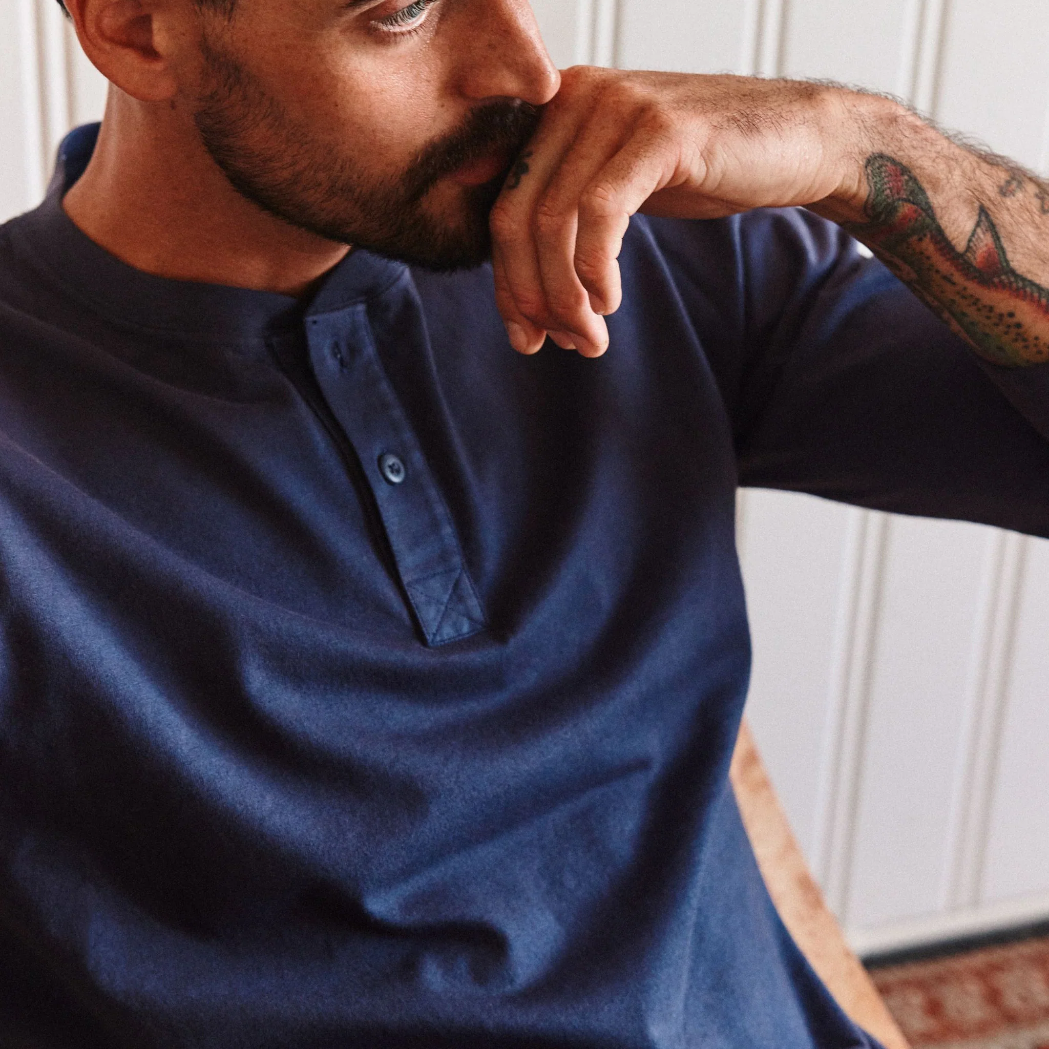 The Organic Cotton Henley in Navy - Image 3