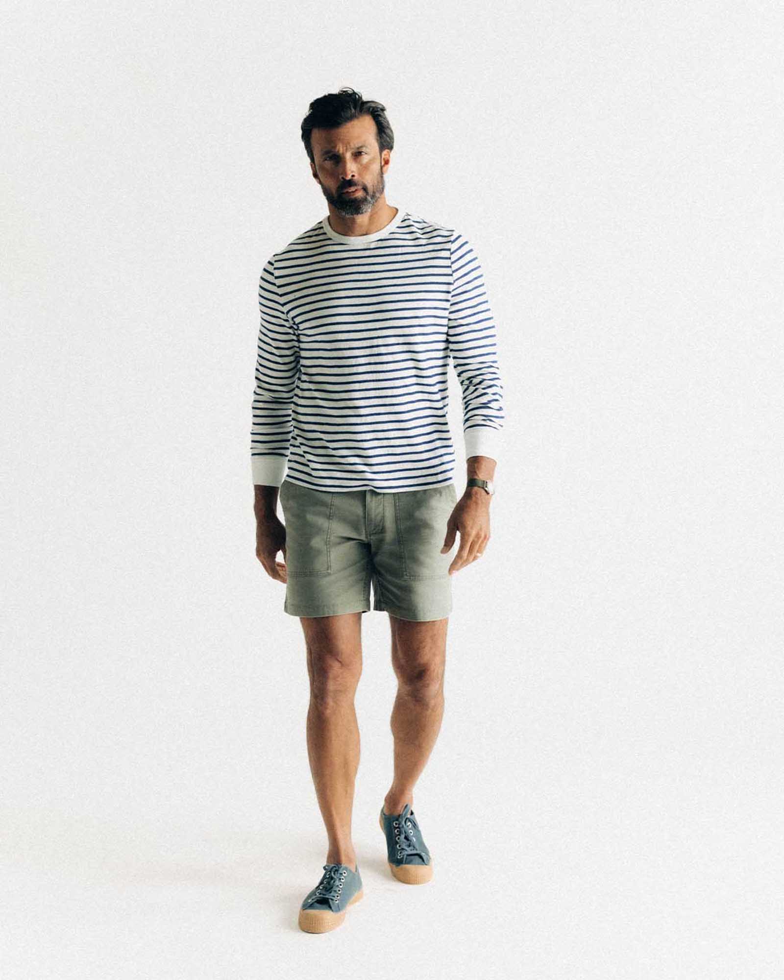 The Organic Cotton Long Sleeve Tee in Indigo Stripe - Image 4