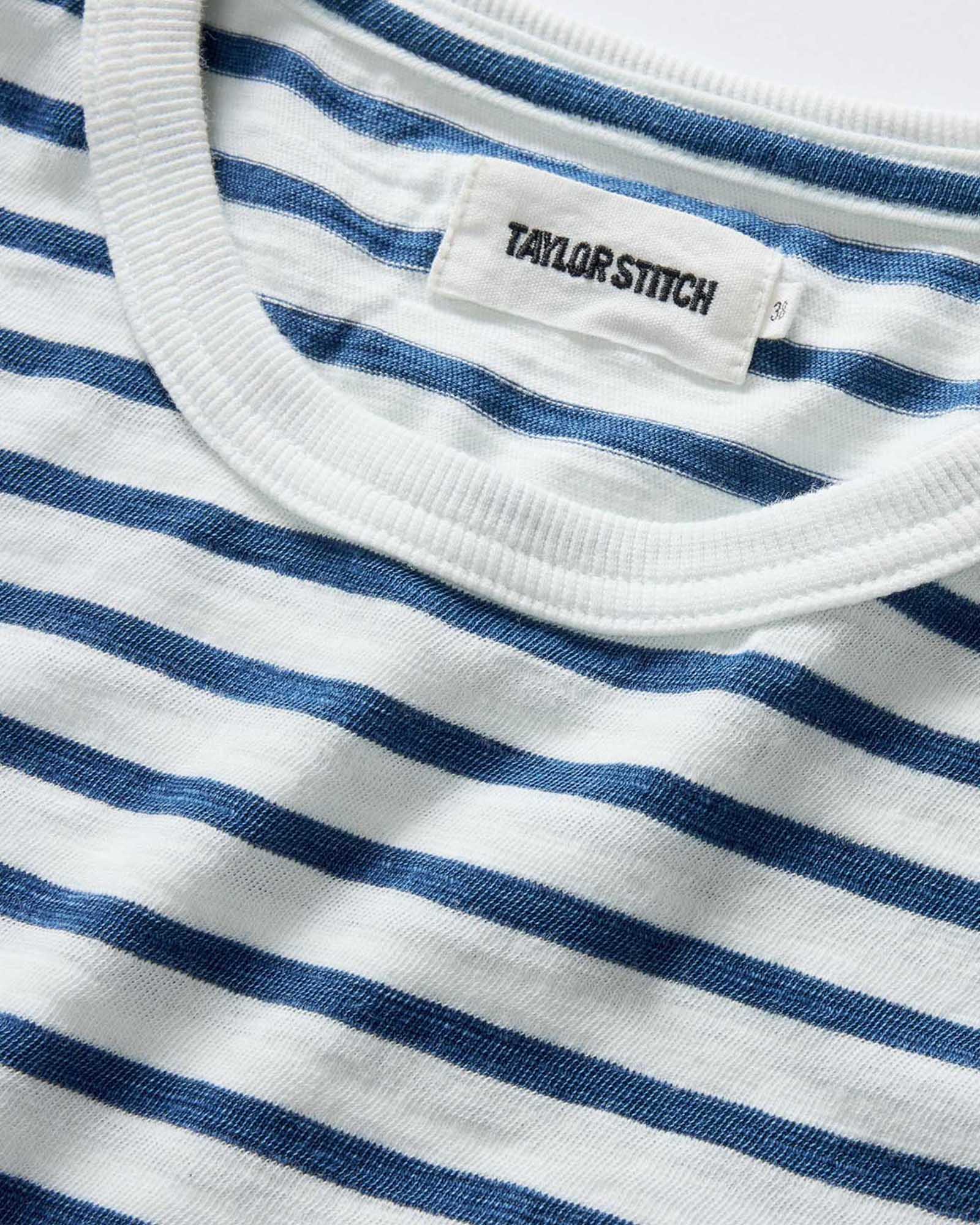 The Organic Cotton Long Sleeve Tee in Indigo Stripe - Image 7