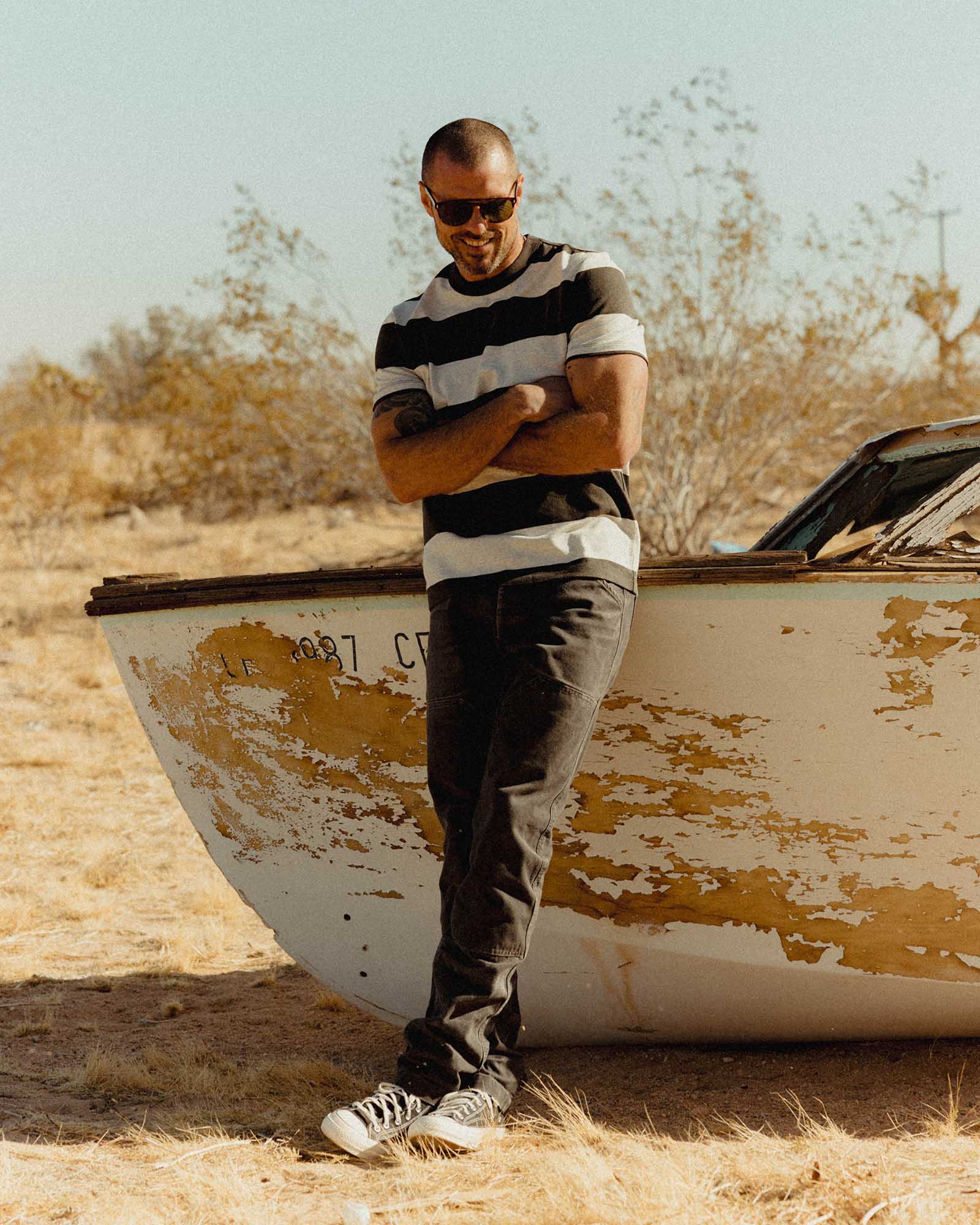 The Organic Cotton Shop Tee in Faded Black Stripe - Image 4