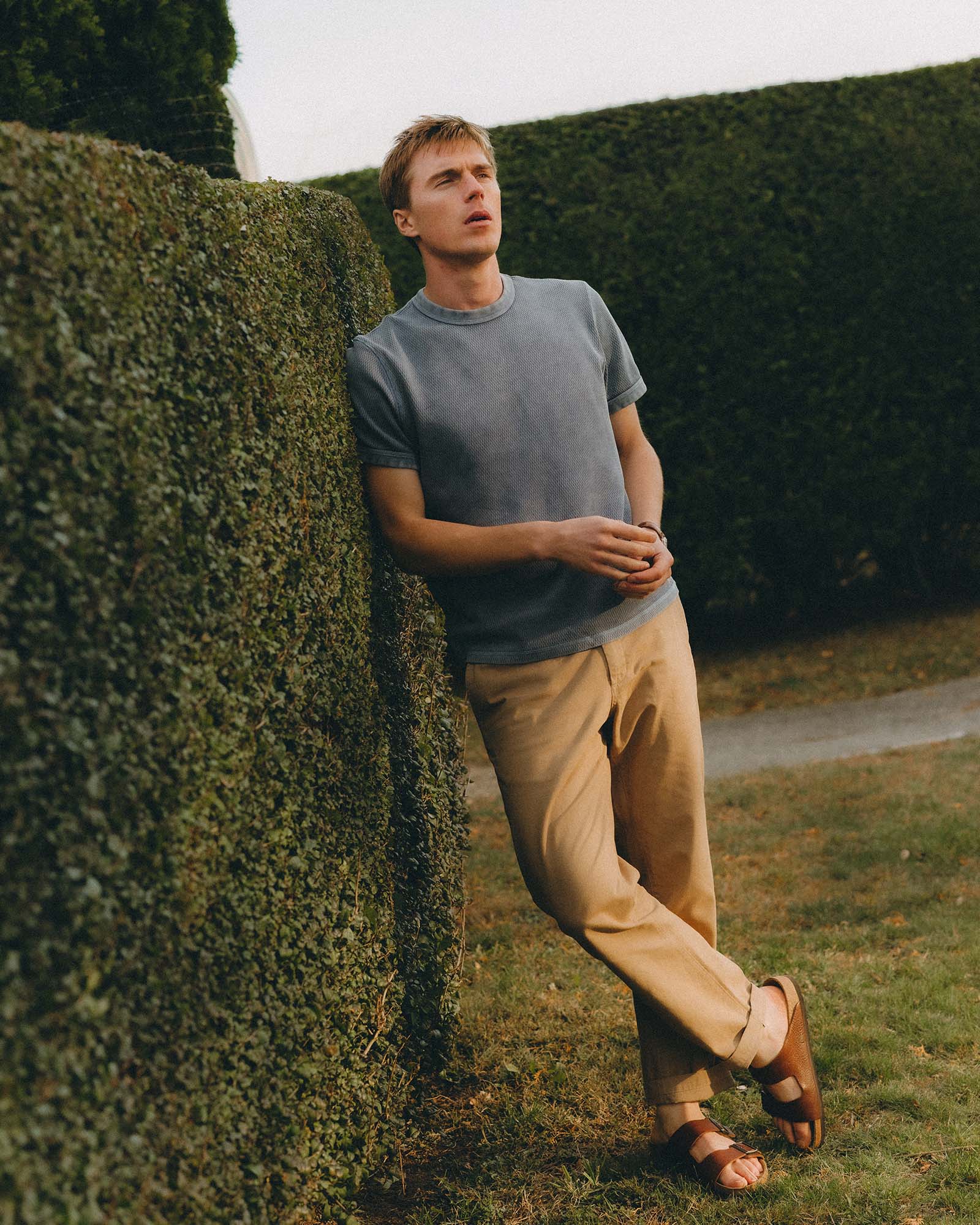 The Organic Cotton Short Sleeve Crew in Washed Blue Waffle - Image 3
