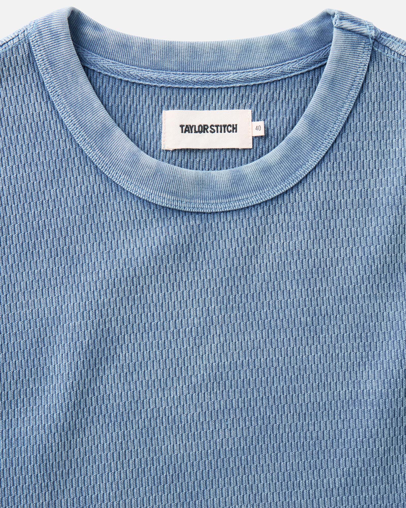 The Organic Cotton Short Sleeve Crew in Washed Blue Waffle - Image 4