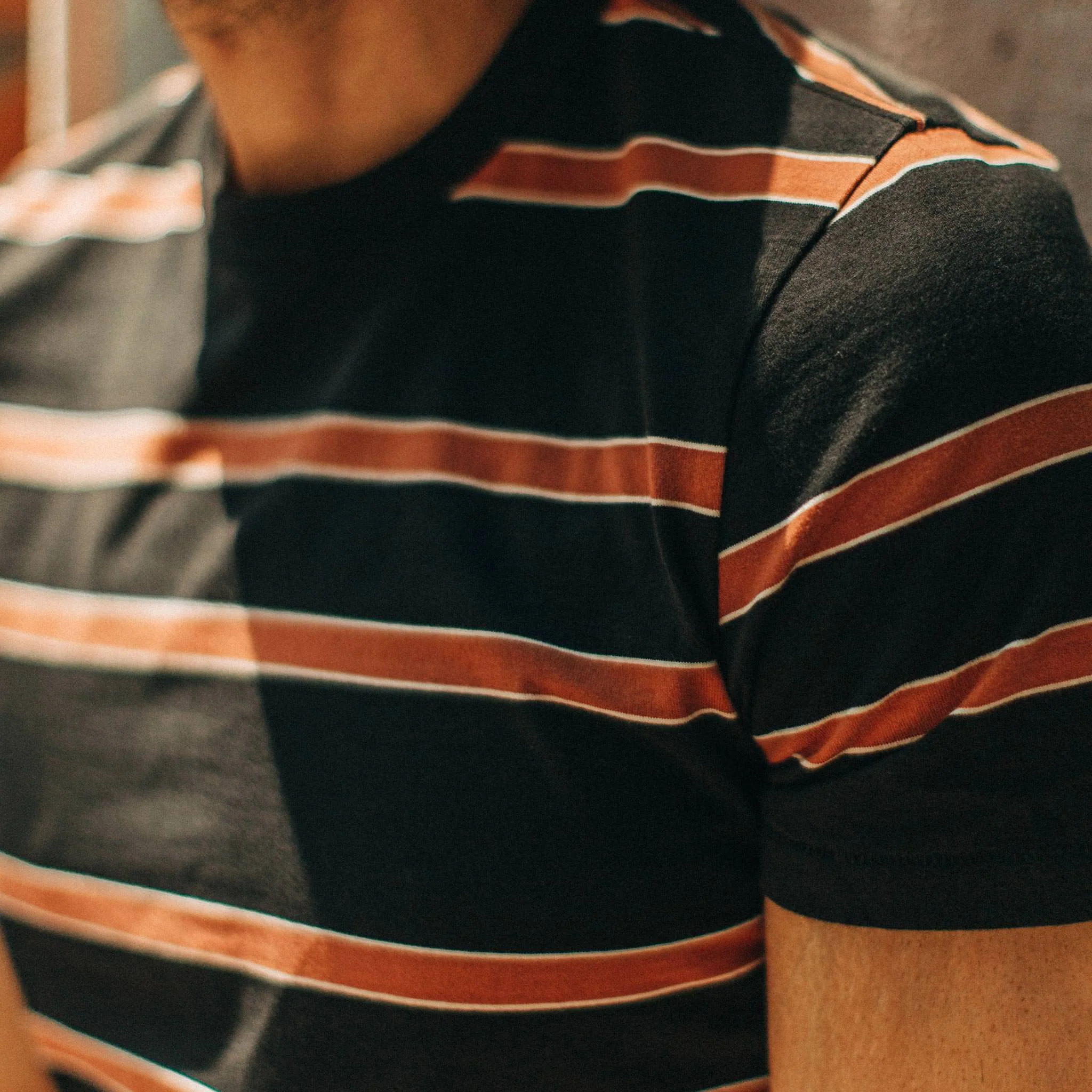 The Organic Cotton Tee in Coal and Rust Stripe - Image 3