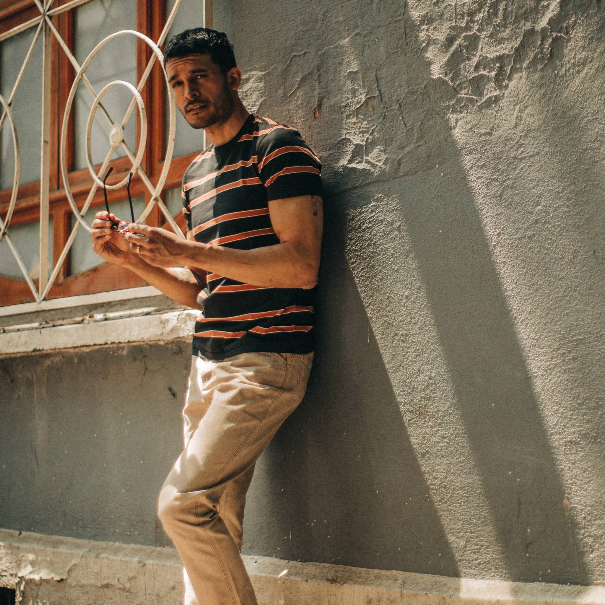 The Organic Cotton Tee in Coal and Rust Stripe - Image 4