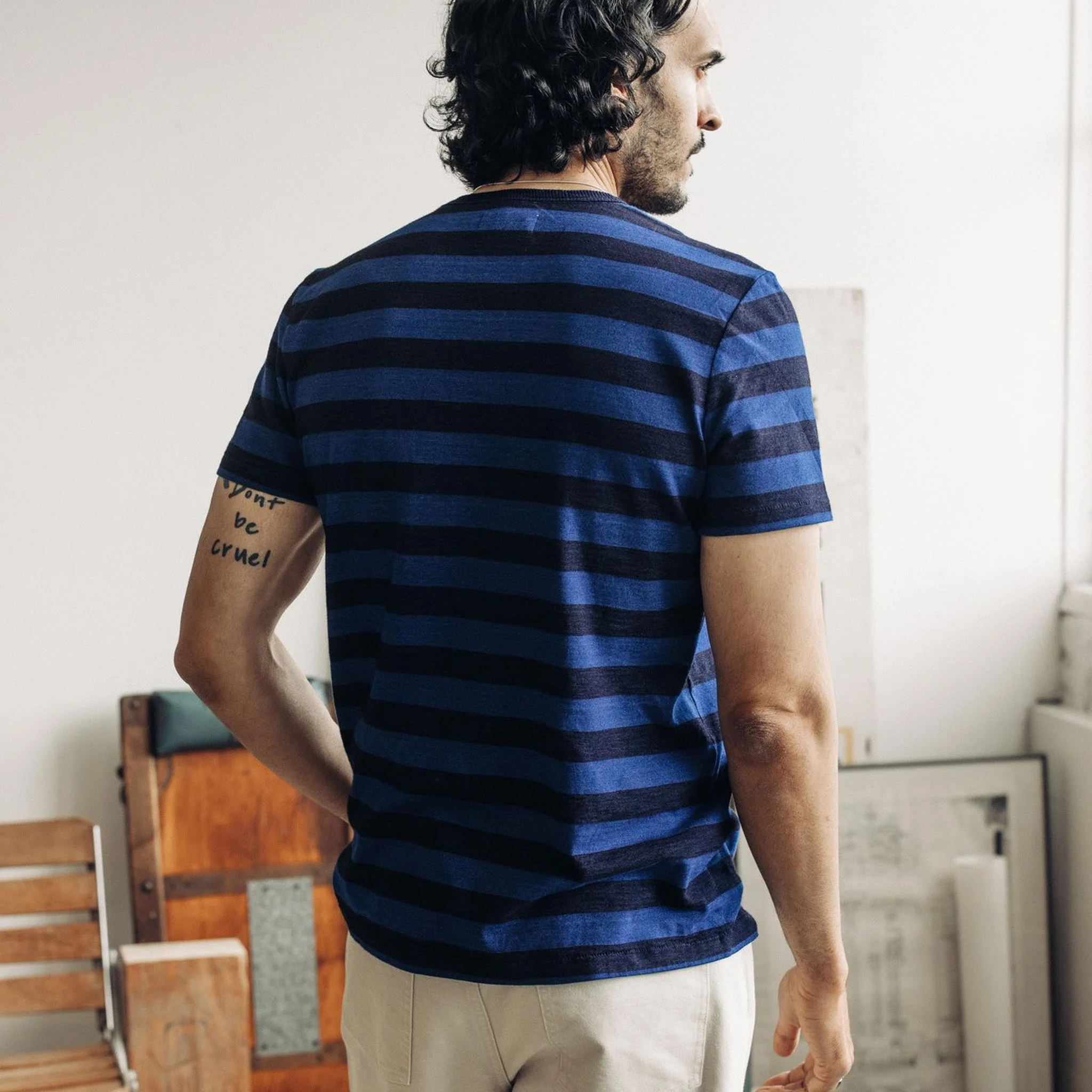 The Organic Cotton Tee in Indigo Yarn Dye Stripe - Image 3