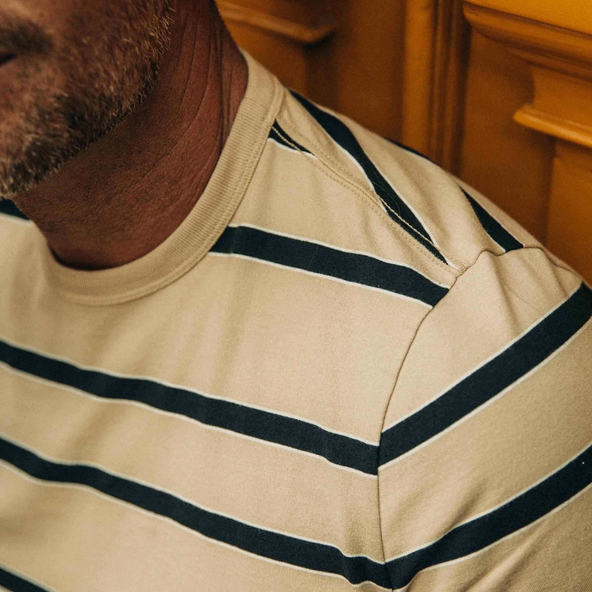 The Organic Cotton Tee in Khaki Stripe - Image 3