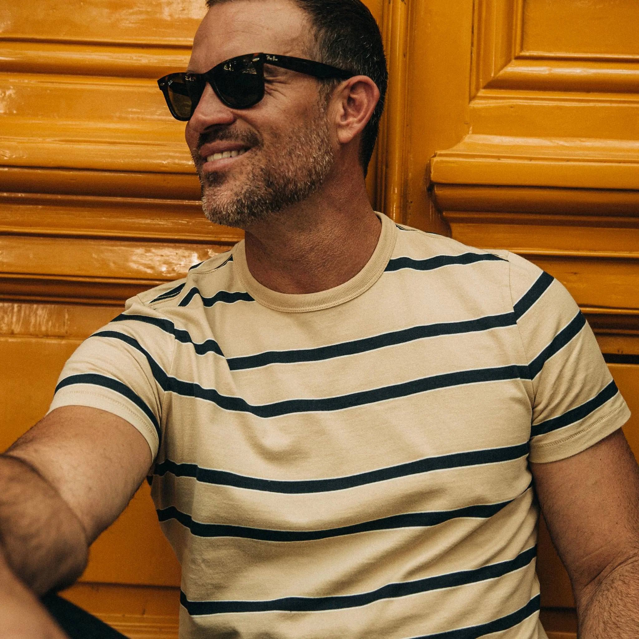 The Organic Cotton Tee in Khaki Stripe - Image 4