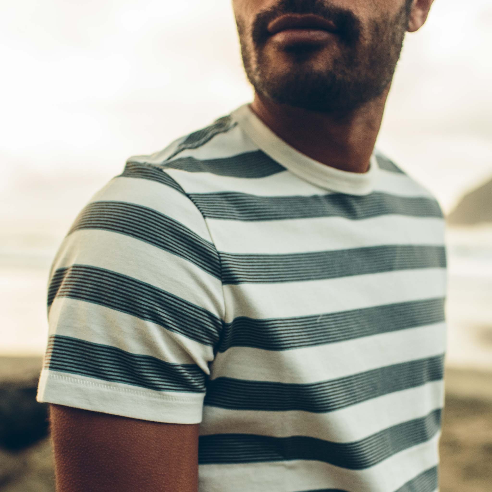 The Organic Cotton Tee in Natural and Ocean Stripe - Image 3