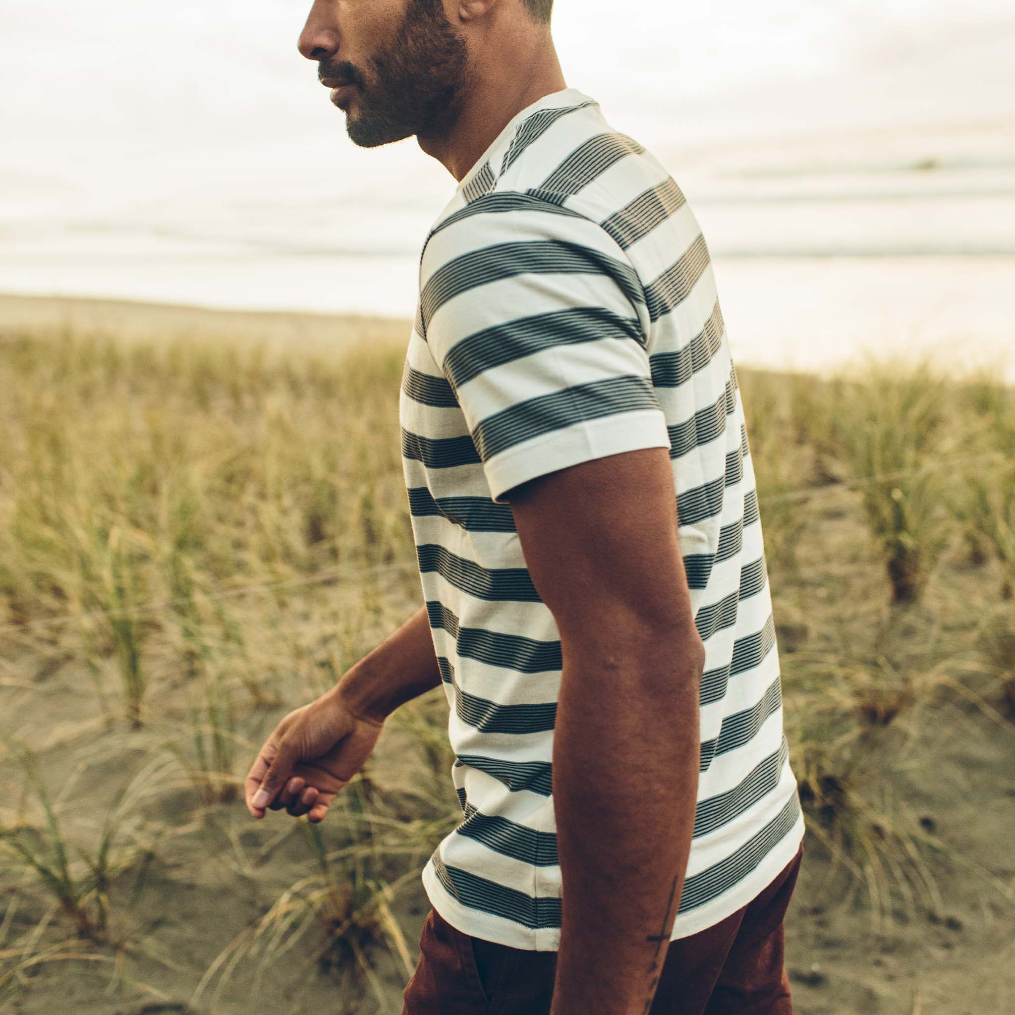 The Organic Cotton Tee in Natural and Ocean Stripe - Image 4
