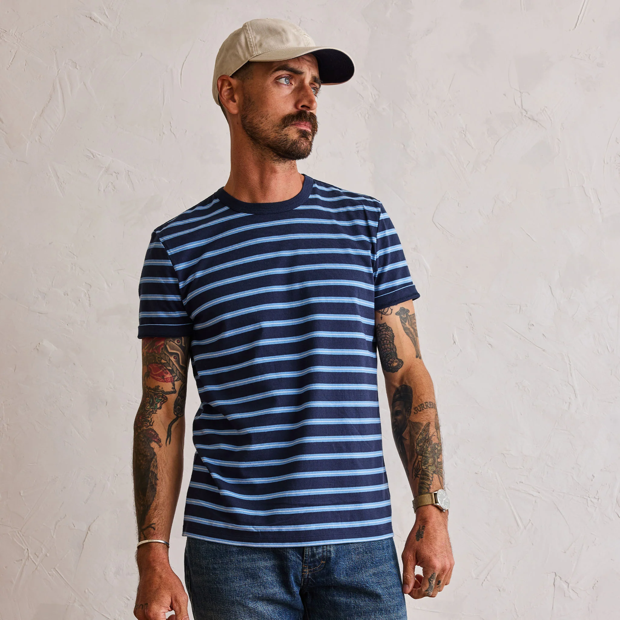 The Organic Cotton Tee in Navy Stripe - Image 2
