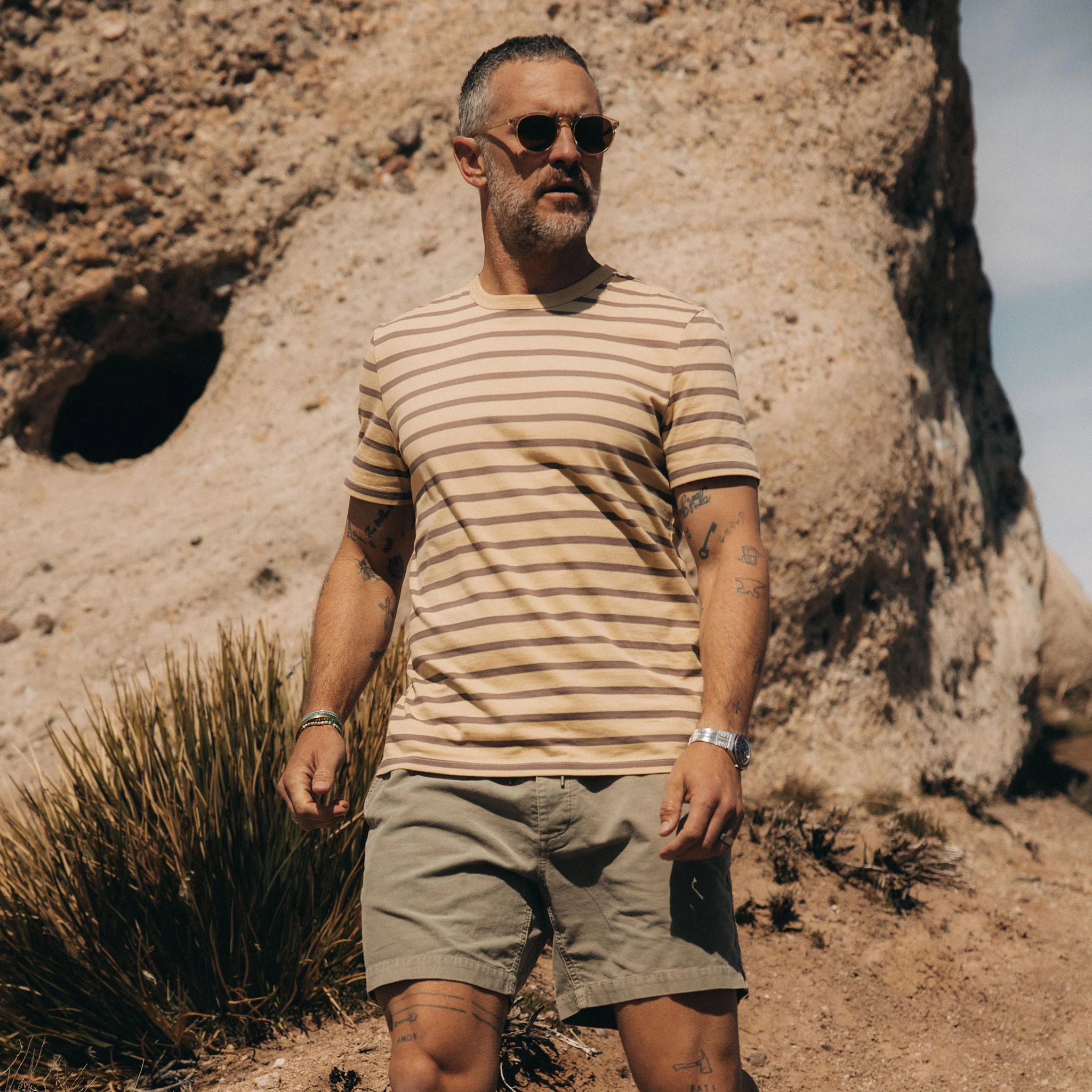 The Organic Cotton Tee in Vintage Gold Stripe - Image 2