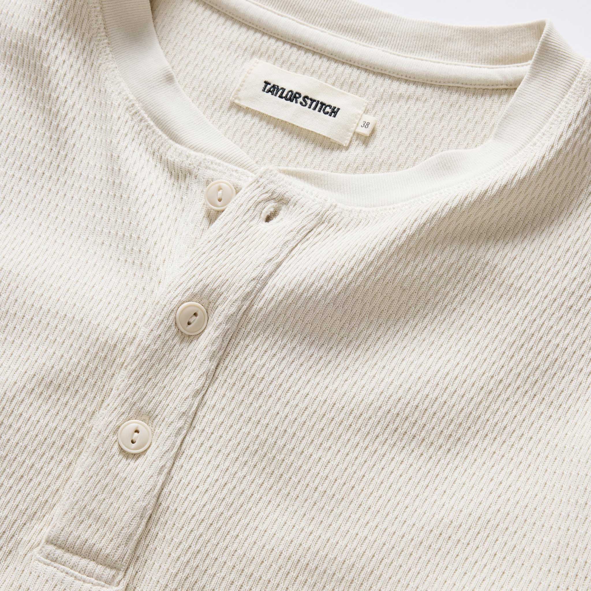 The Organic Cotton Waffle Henley in Vintage White - Image 3