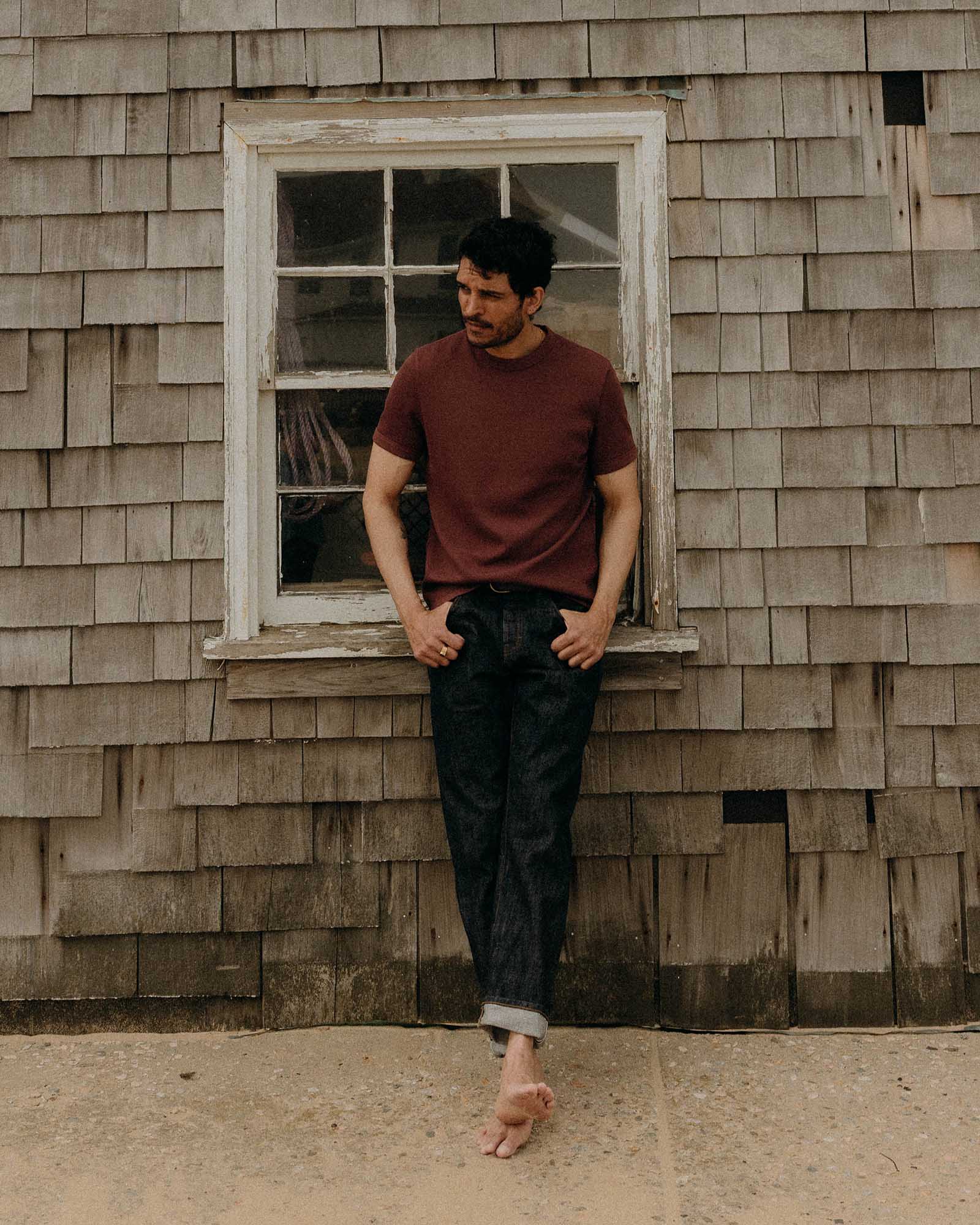 The Organic Cotton Short Sleeve Crew in Burgundy Waffle - Image 3