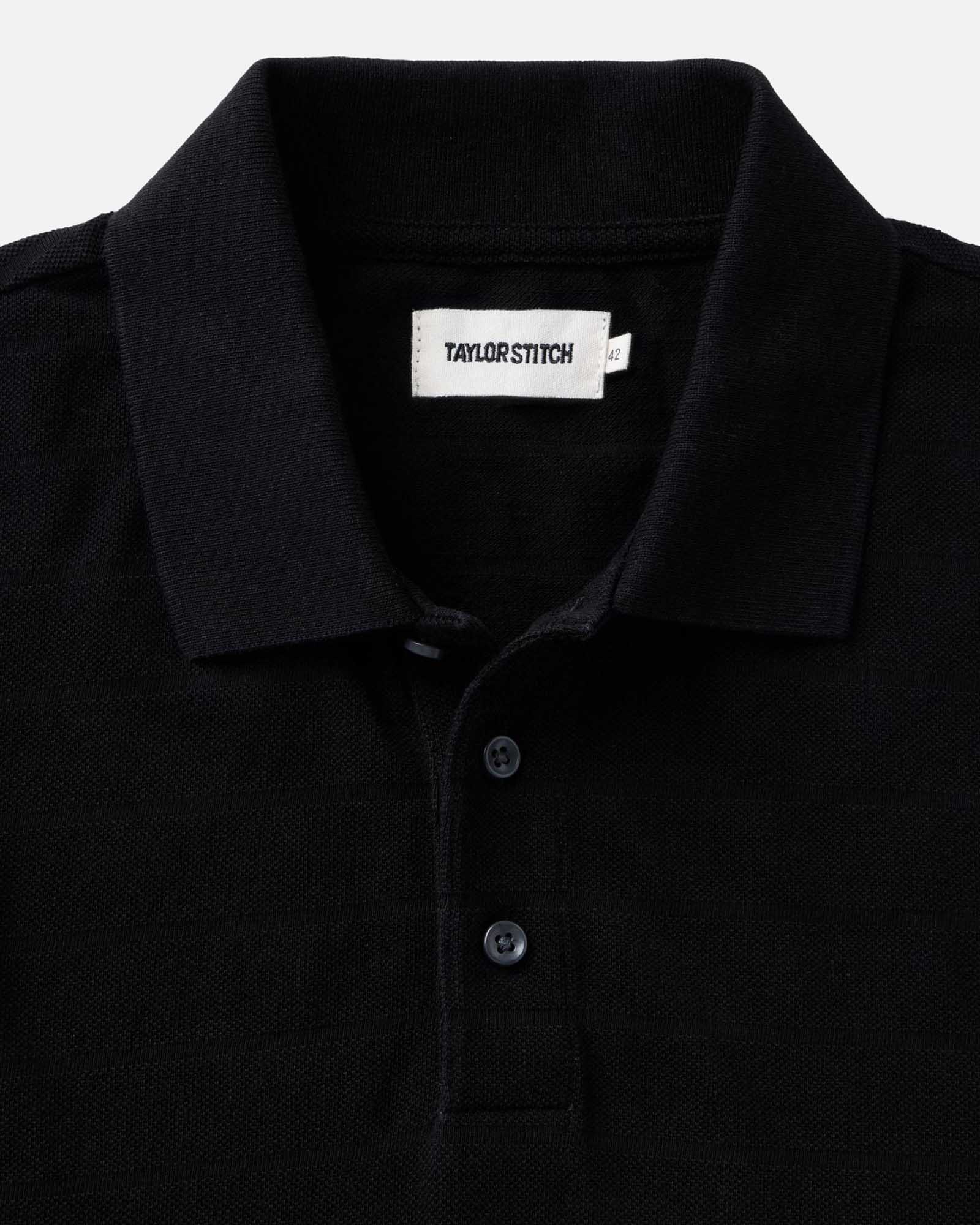 The Pacific Polo in Black Indigo Pique Stripe - Image 4