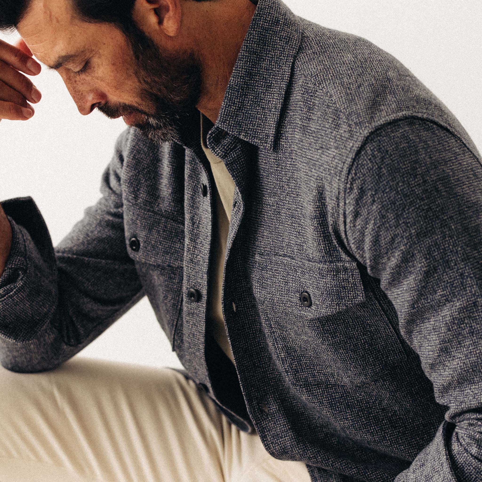 The Point Shirt in Heather Blue Linen Tweed - Image 3