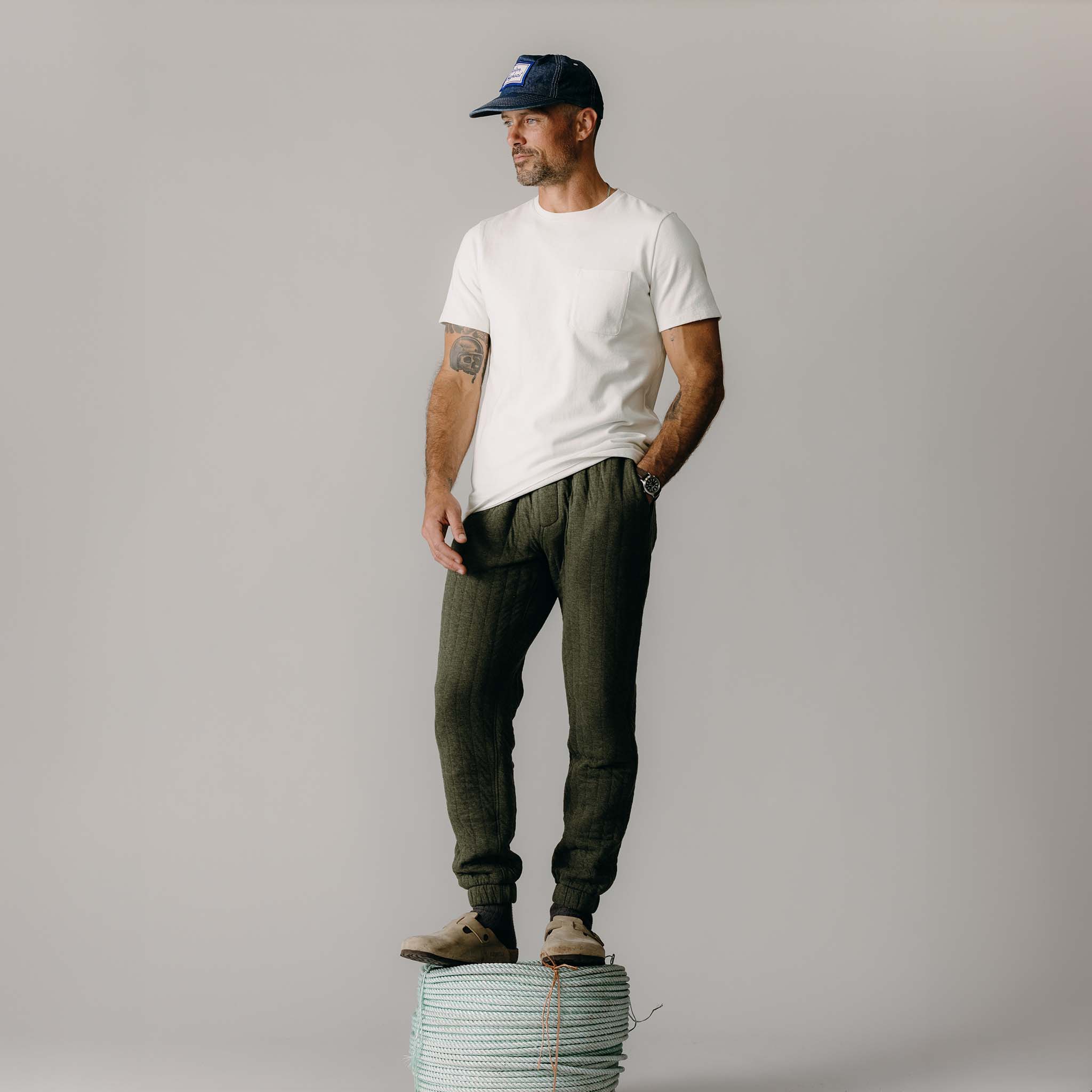 The Apres Pant in Heather Fatigue Olive Quilted Jersey - Image 2