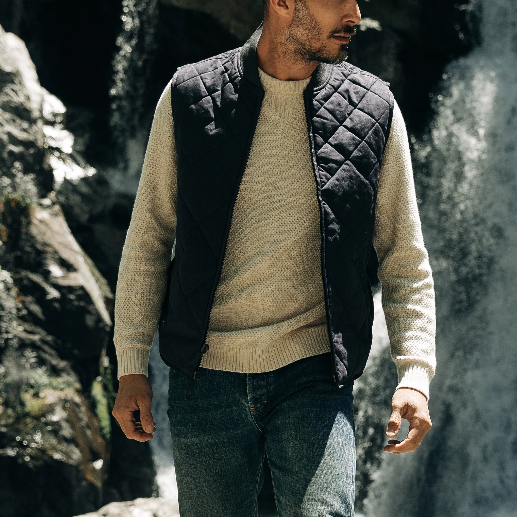 The Quilted Bomber Vest in Navy Dry Wax - Image 4