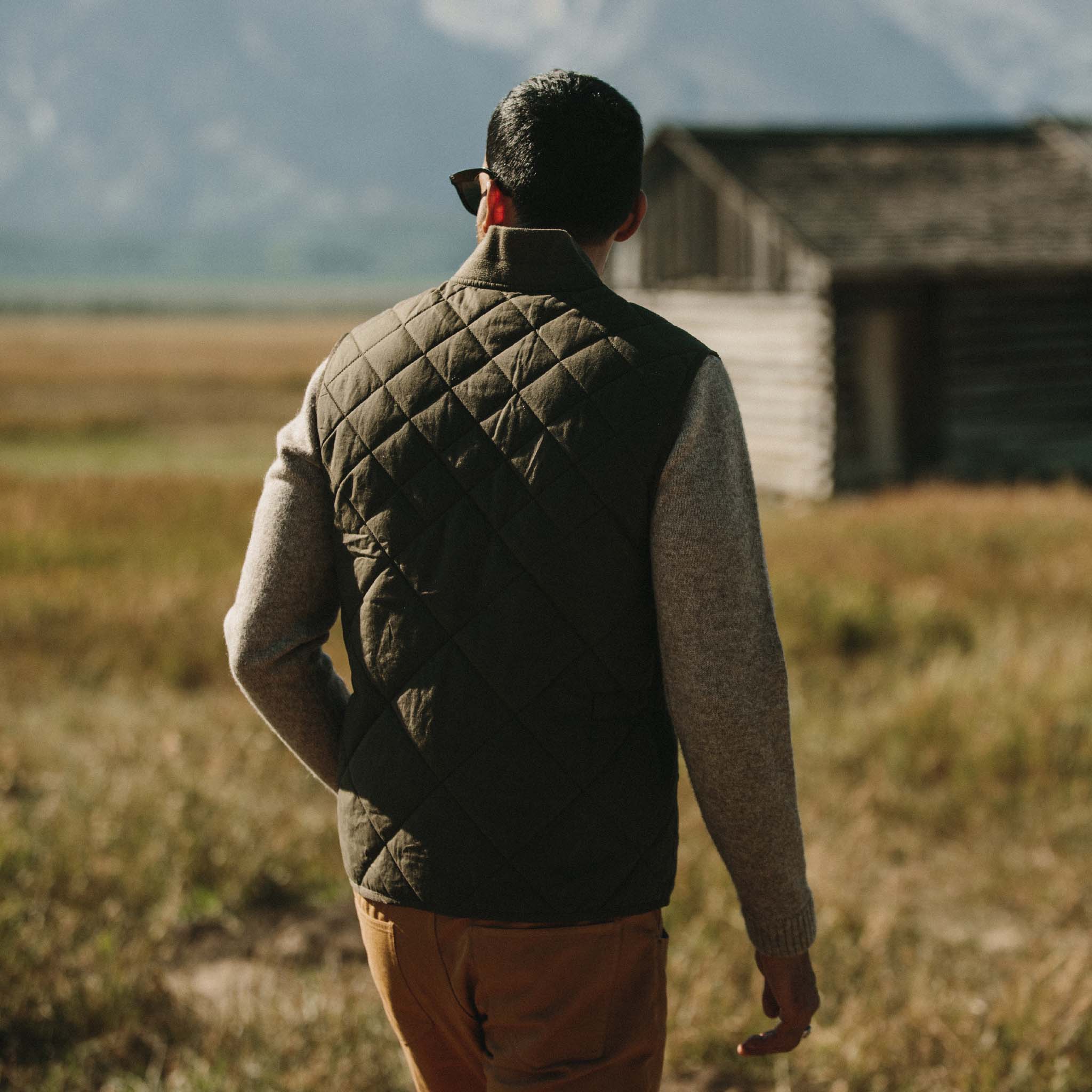 The Quilted Bomber Vest in Olive Dry Wax - Image 5