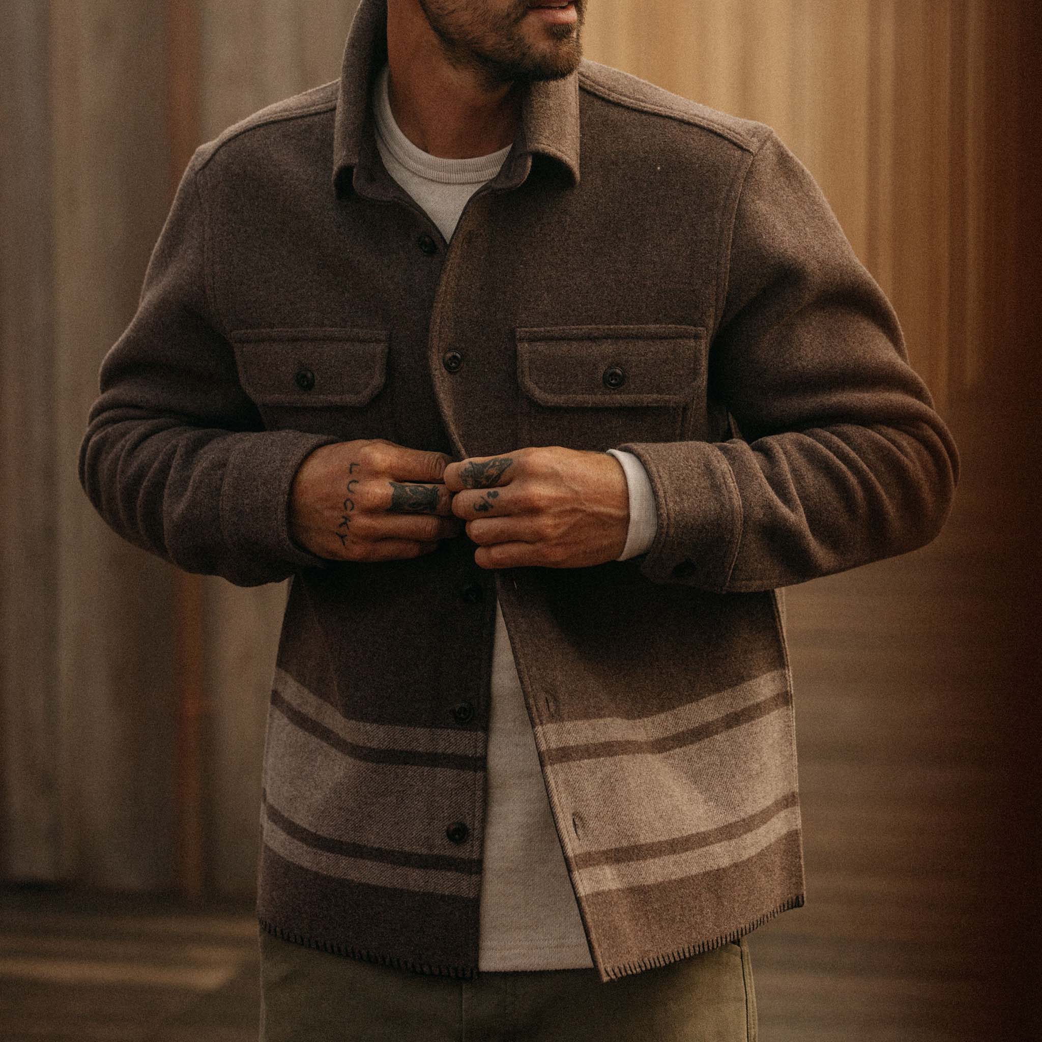 The Ranger Shirt in Sable Heather Blanket Stripe Wool - Image 2