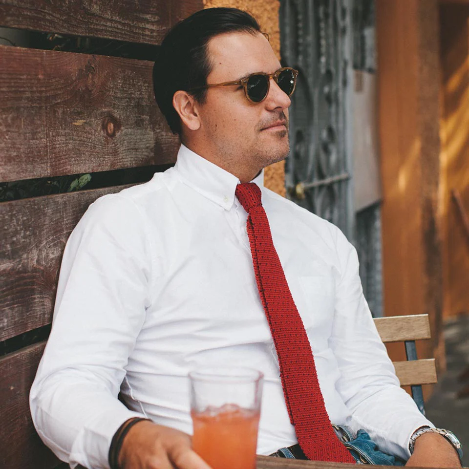 Red & Navy Silk Knit Tie - Image 2