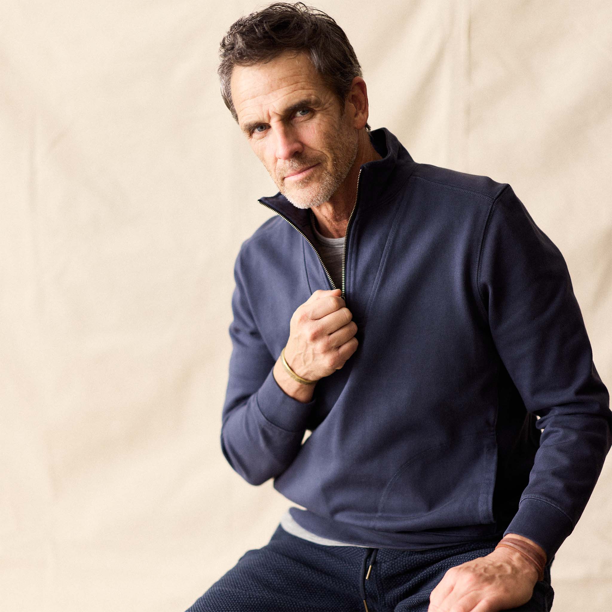 The Rugby Quarter Zip in Faded Navy - Image 2