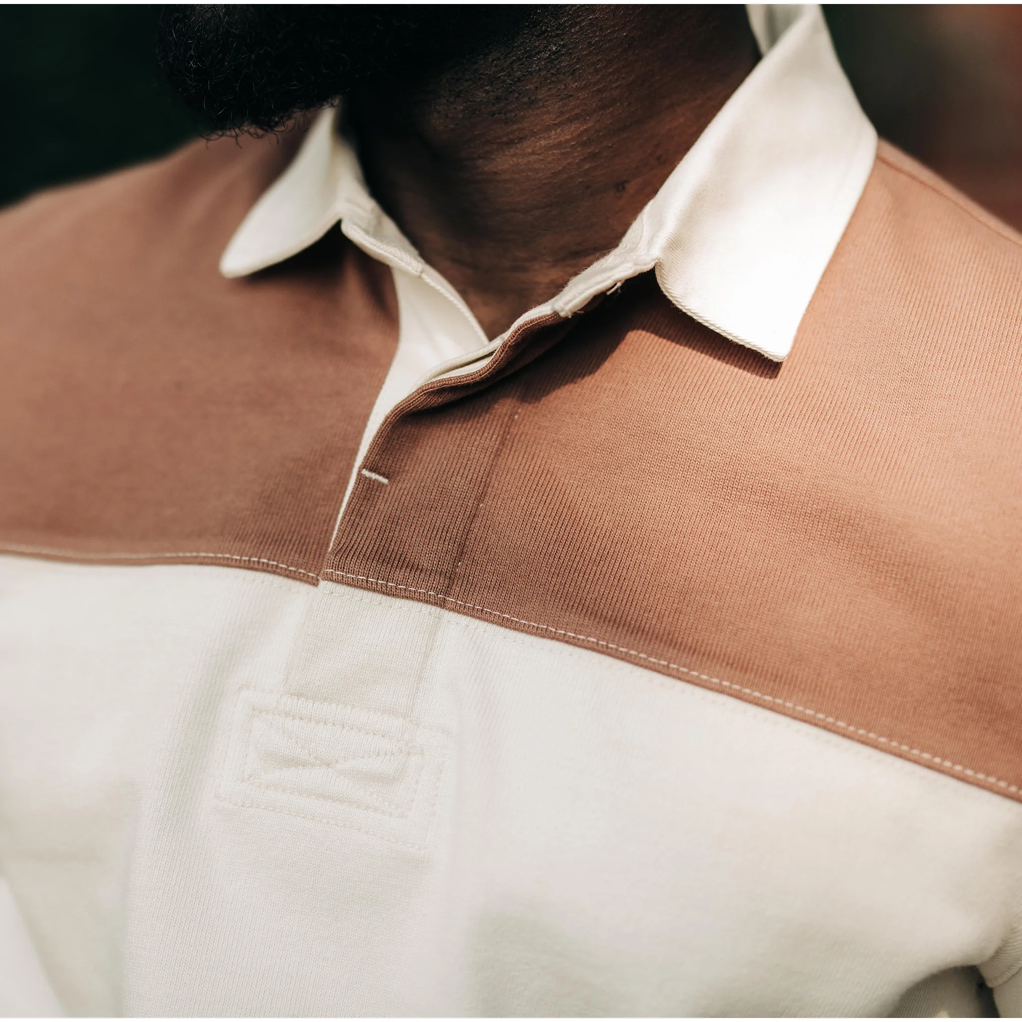 The Rugby Shirt in Mahogany and Natural Color Block - Image 3