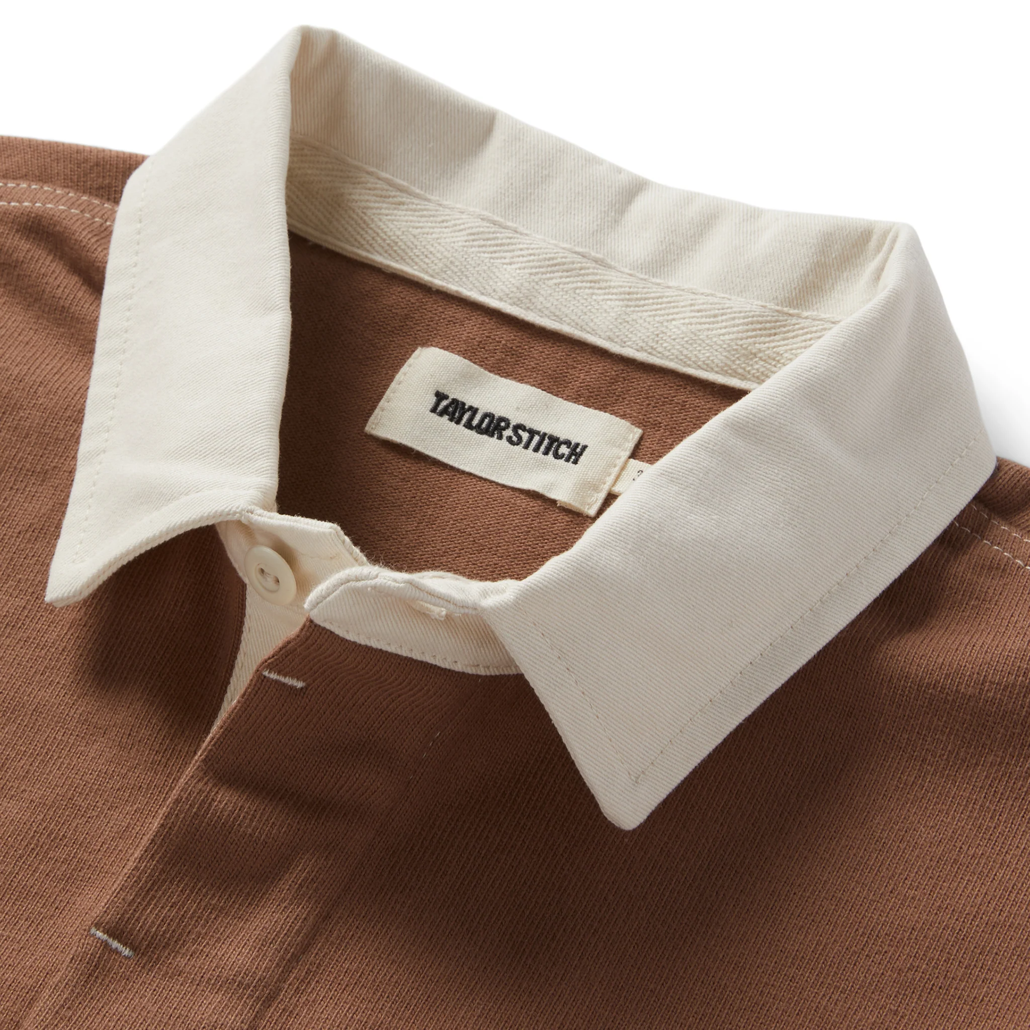 The Rugby Shirt in Mahogany and Natural Color Block - Image 5