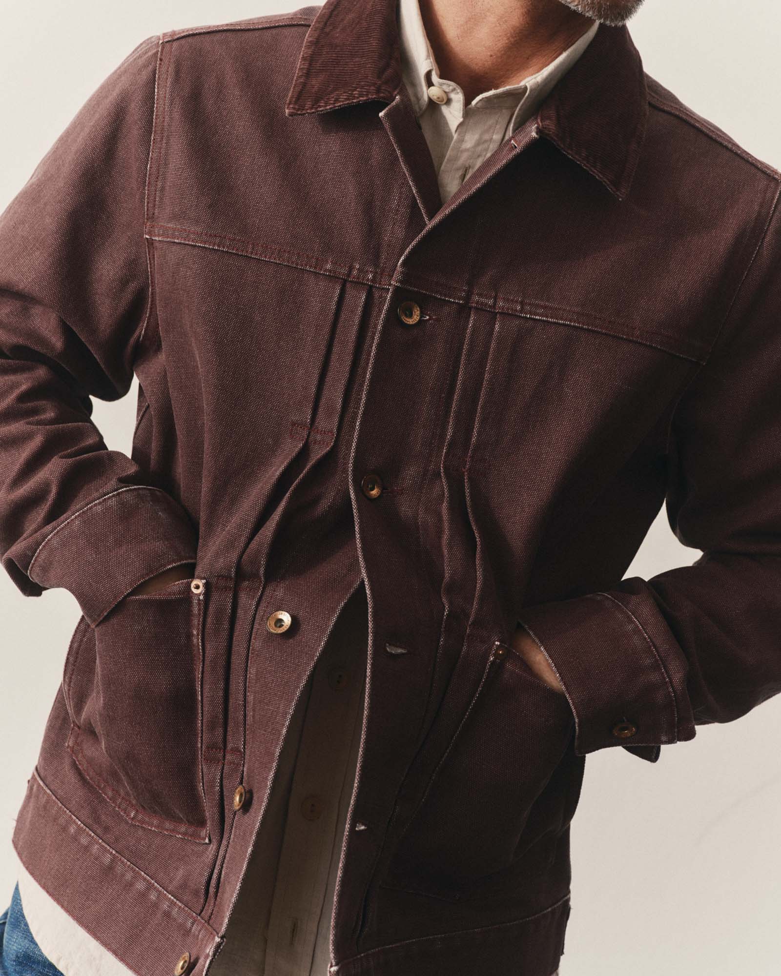 The Ryder Jacket in Burgundy Chipped Canvas - Image 3