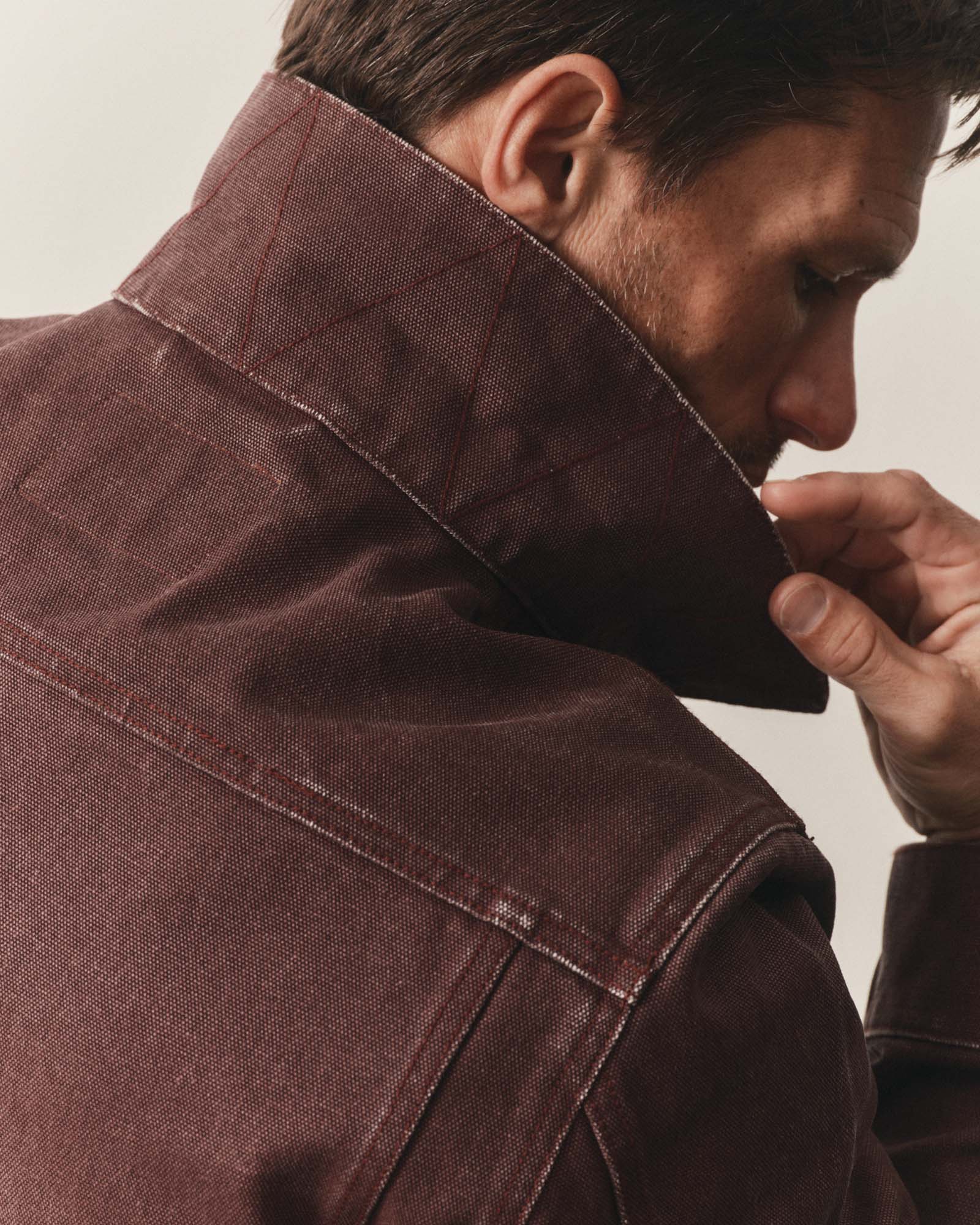 The Ryder Jacket in Burgundy Chipped Canvas - Image 4
