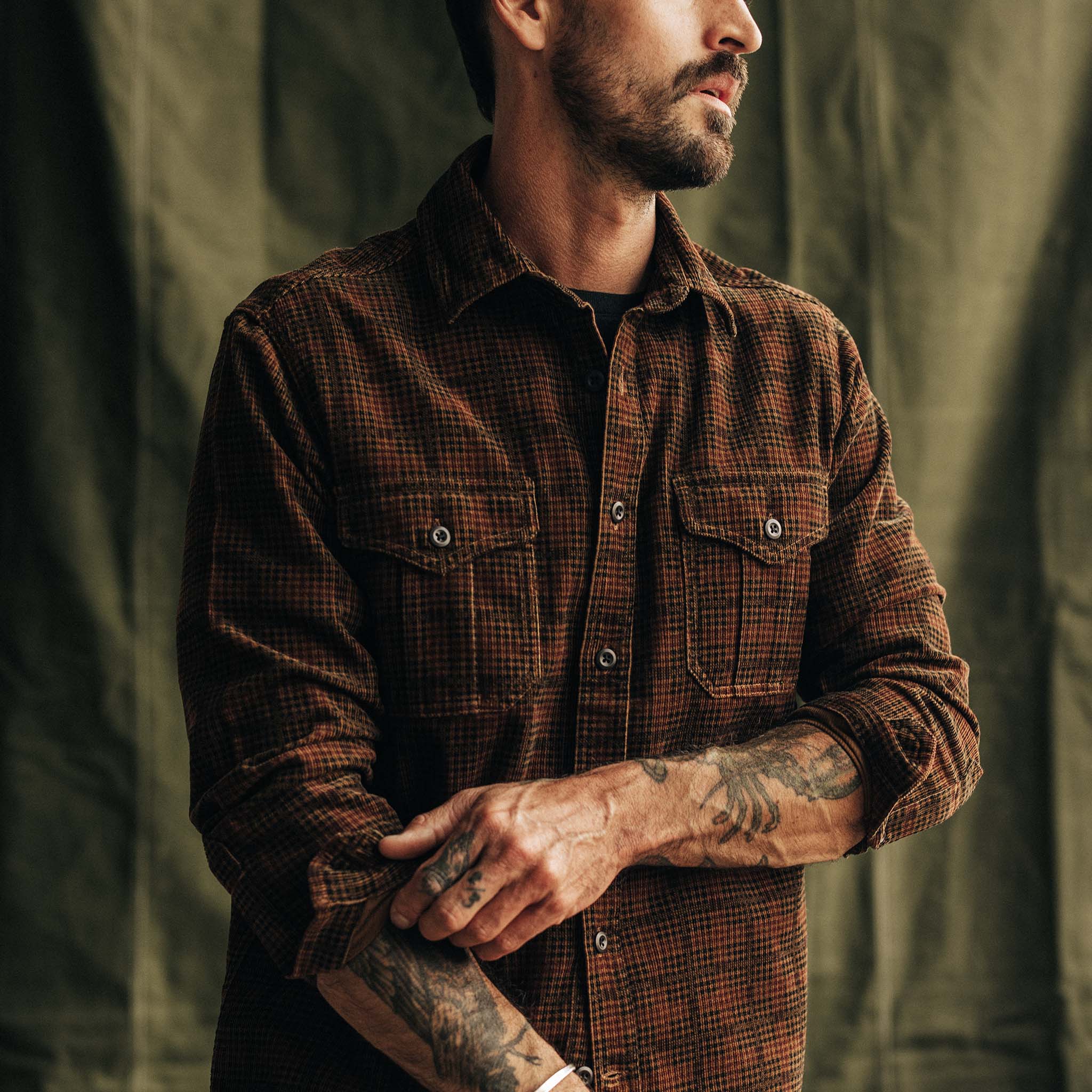 The Saddler Shirt in Dark Roast Plaid Cord - Image 3