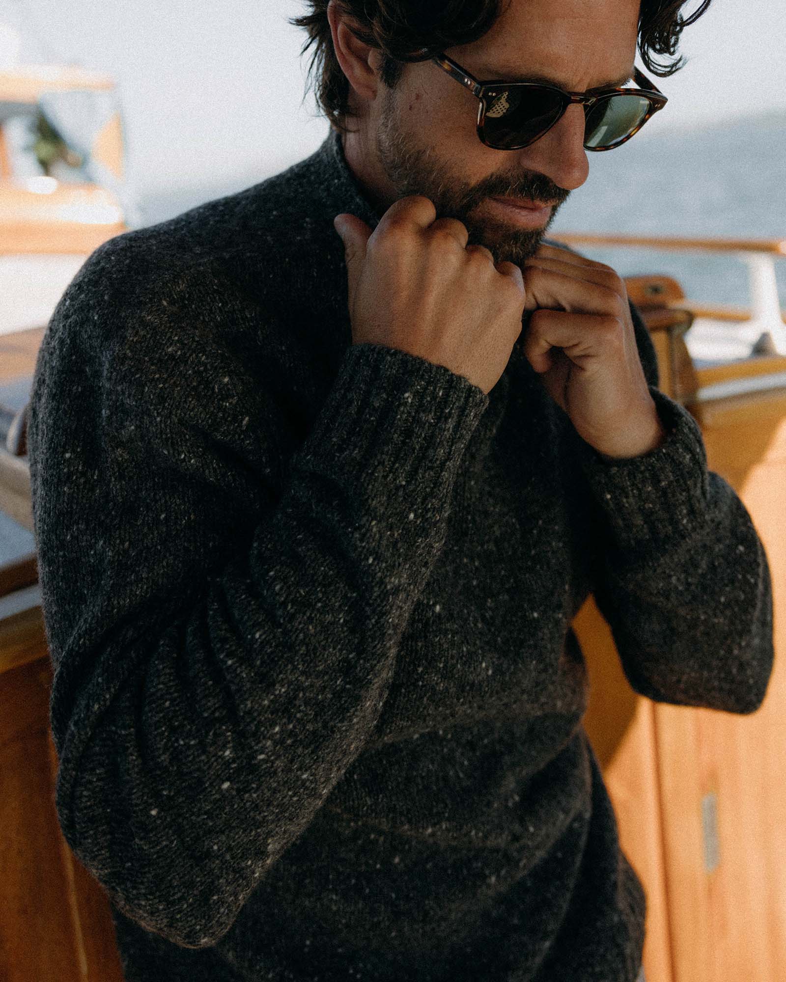 The Seafarer Sweater in Charcoal Donegal - Image 3
