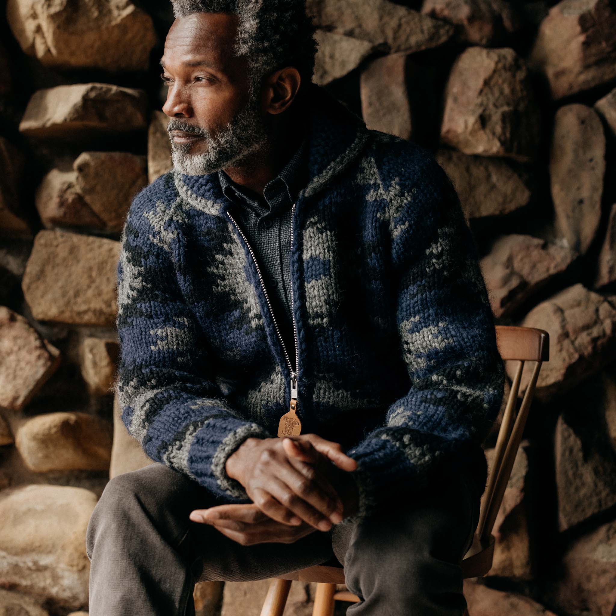 The Seawall Hand-Knit Sweater in Navy Kilim - Image 2