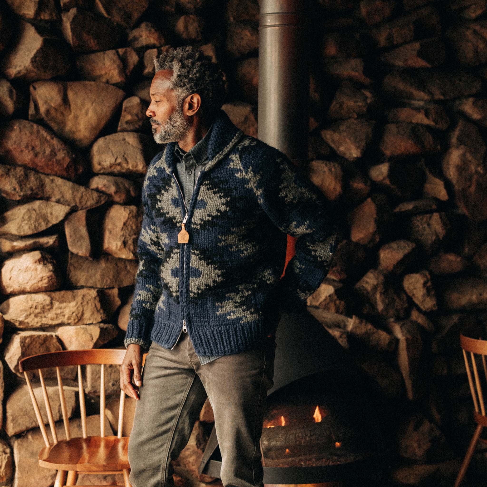 The Seawall Hand-Knit Sweater in Navy Kilim - Image 3