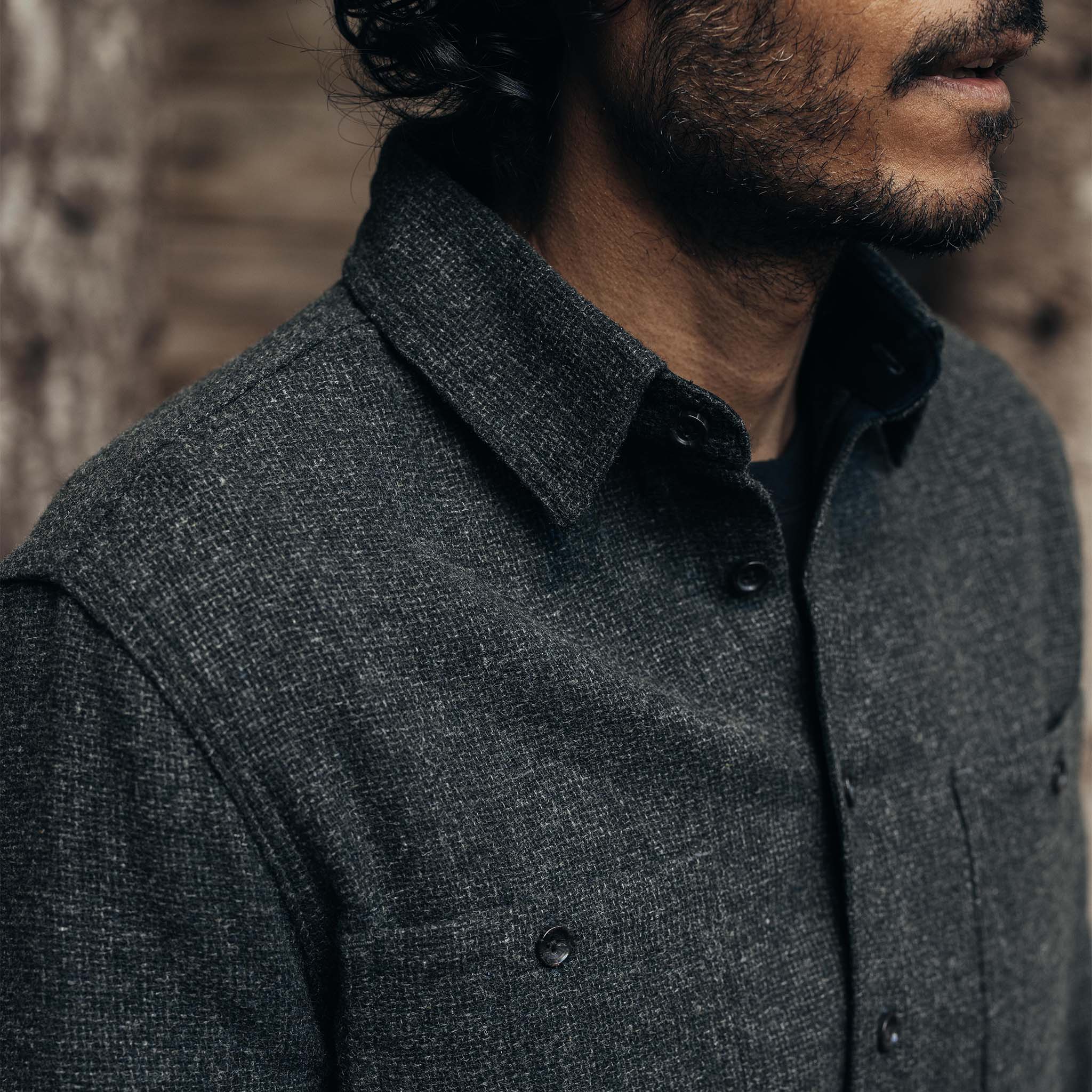 The Service Shirt in Olive Melange Wool - Image 3