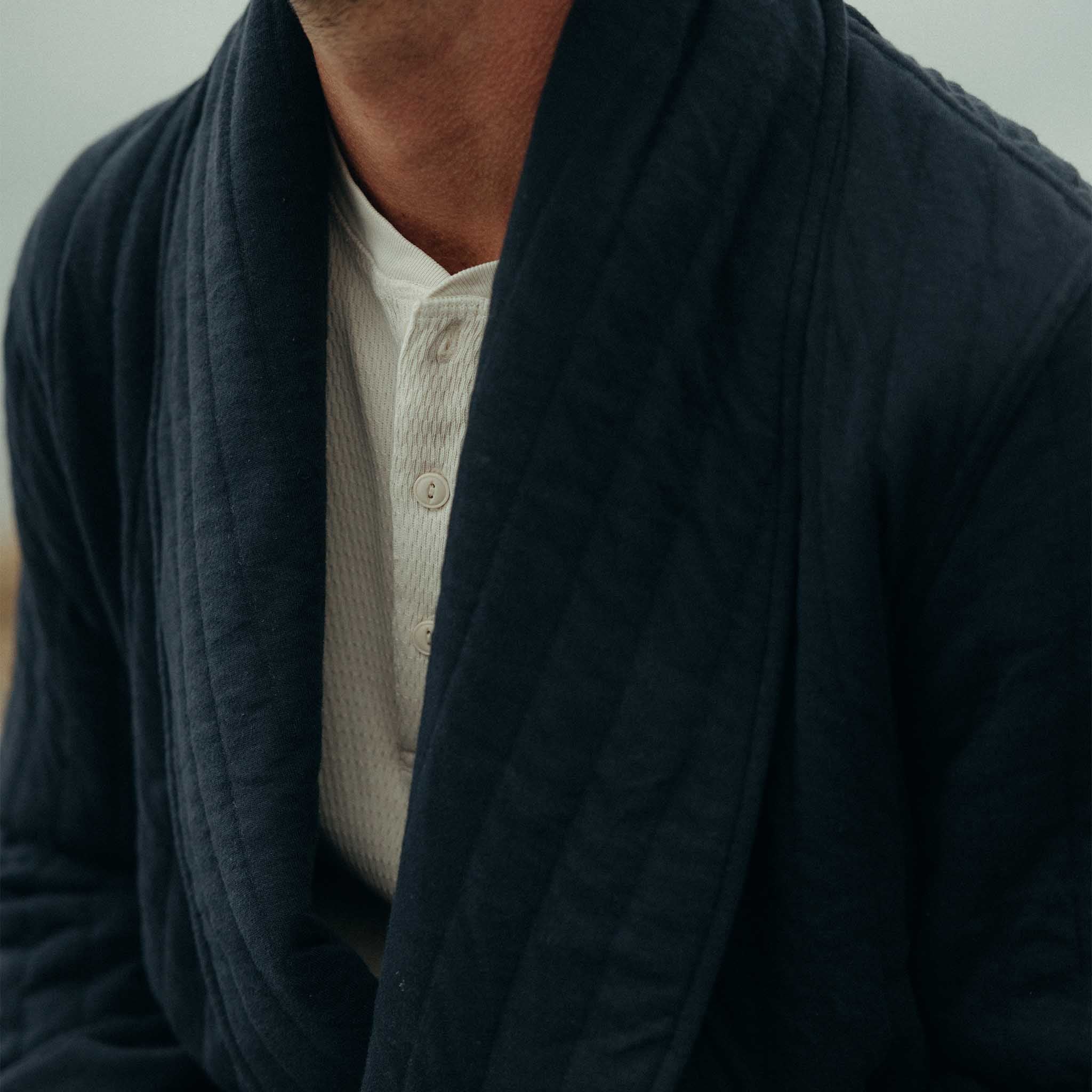 The Shawl Robe in Heather Midnight Quilted Jersey - Image 3