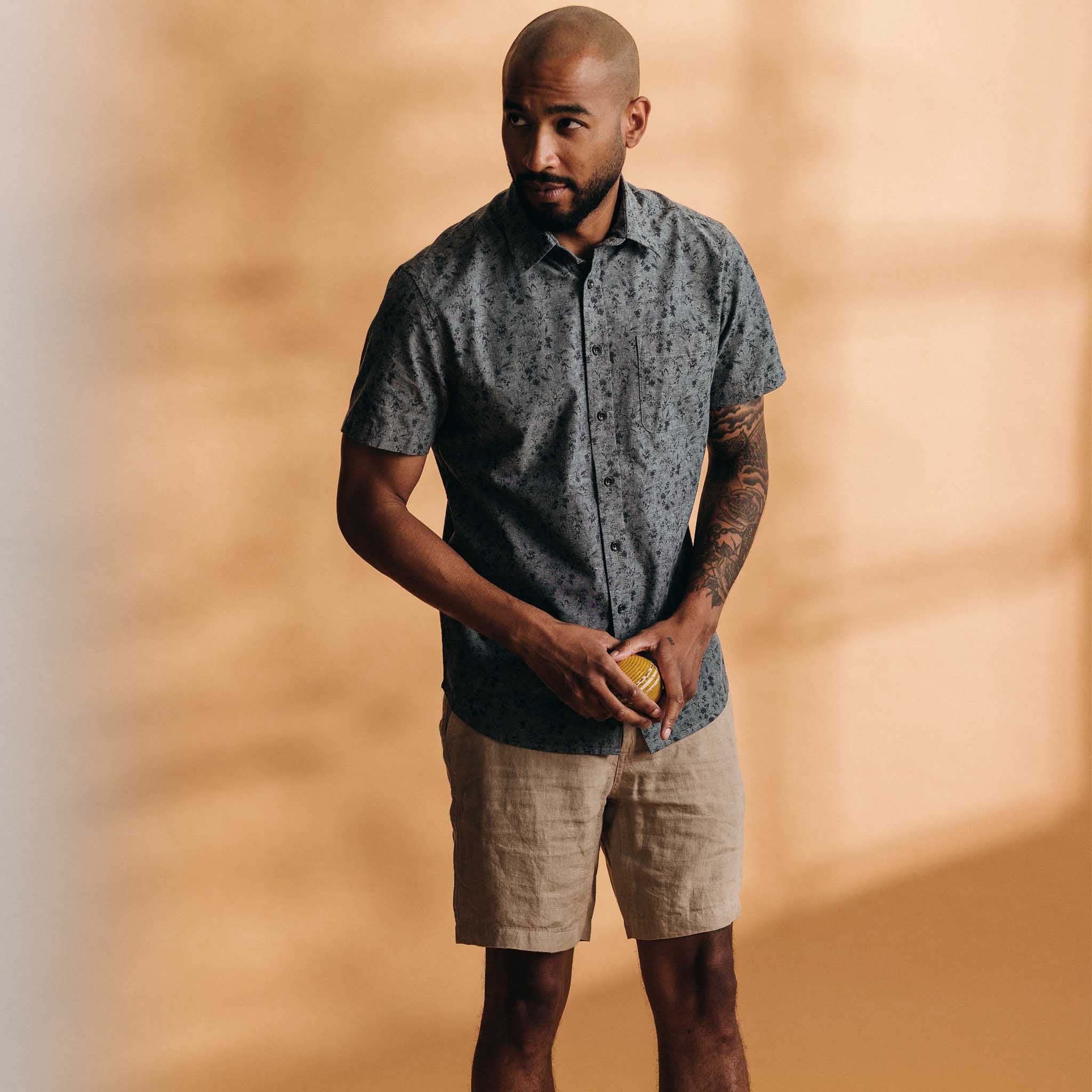 The Short Sleeve California in Blue Chambray Botanical - Image 4