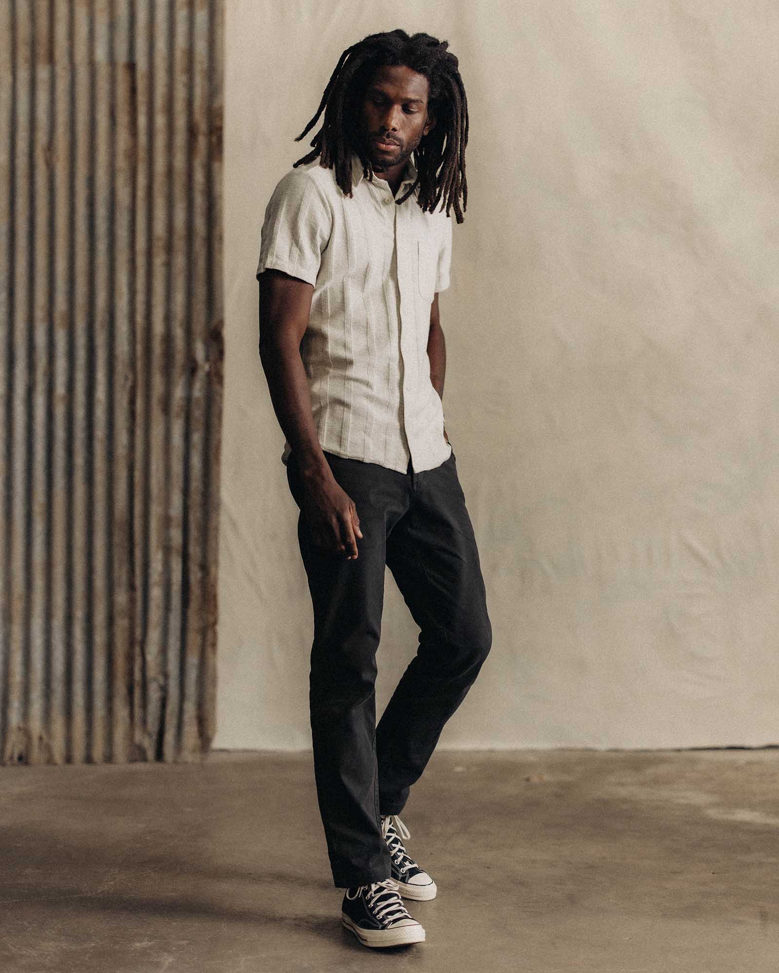 The Short Sleeve California in Heather Ash Pointelle Stripe - Image 2