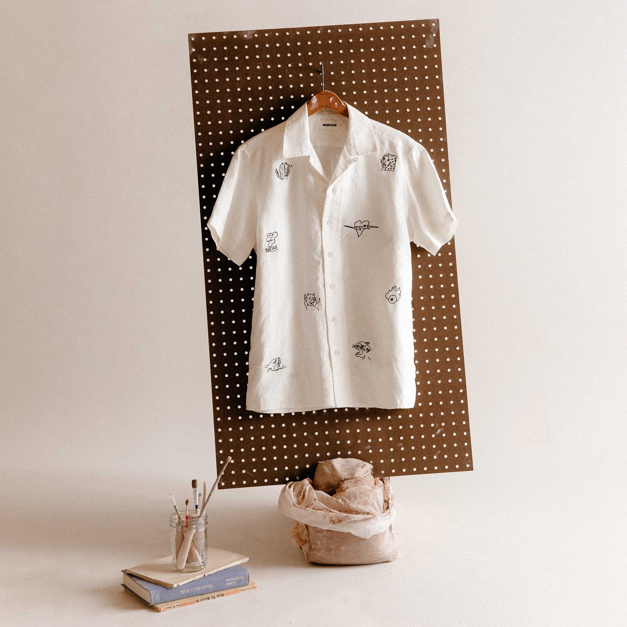 The Short Sleeve Davis Shirt in Embroidered Natural - Image 3