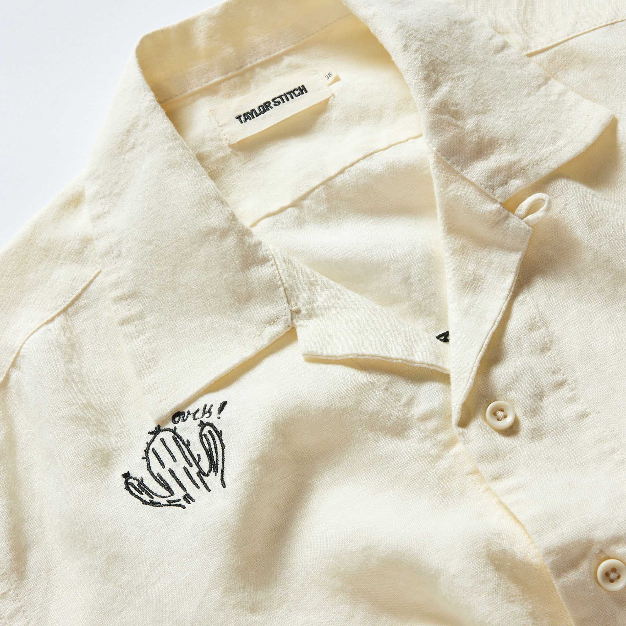 The Short Sleeve Davis Shirt in Embroidered Natural - Image 5