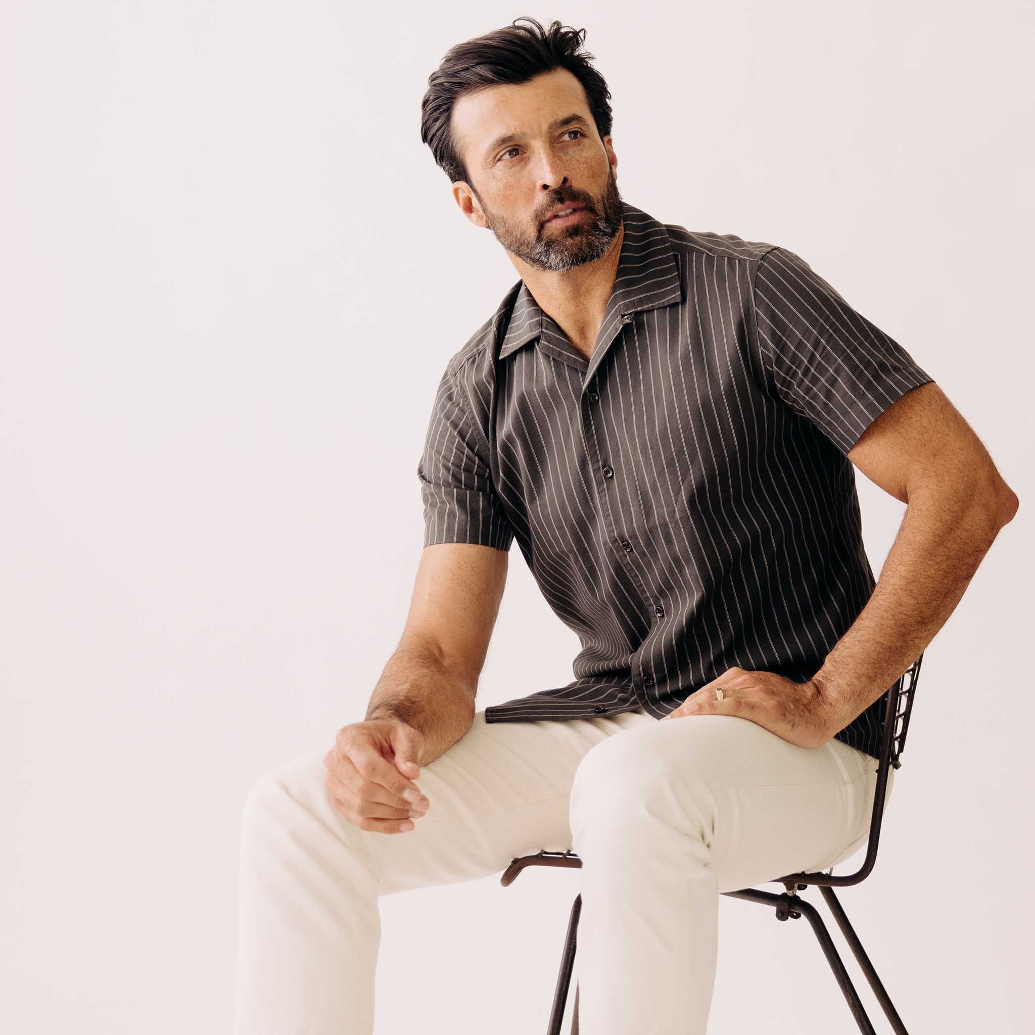 The Short Sleeve Davis Shirt in Kelp Stripe - Image 4
