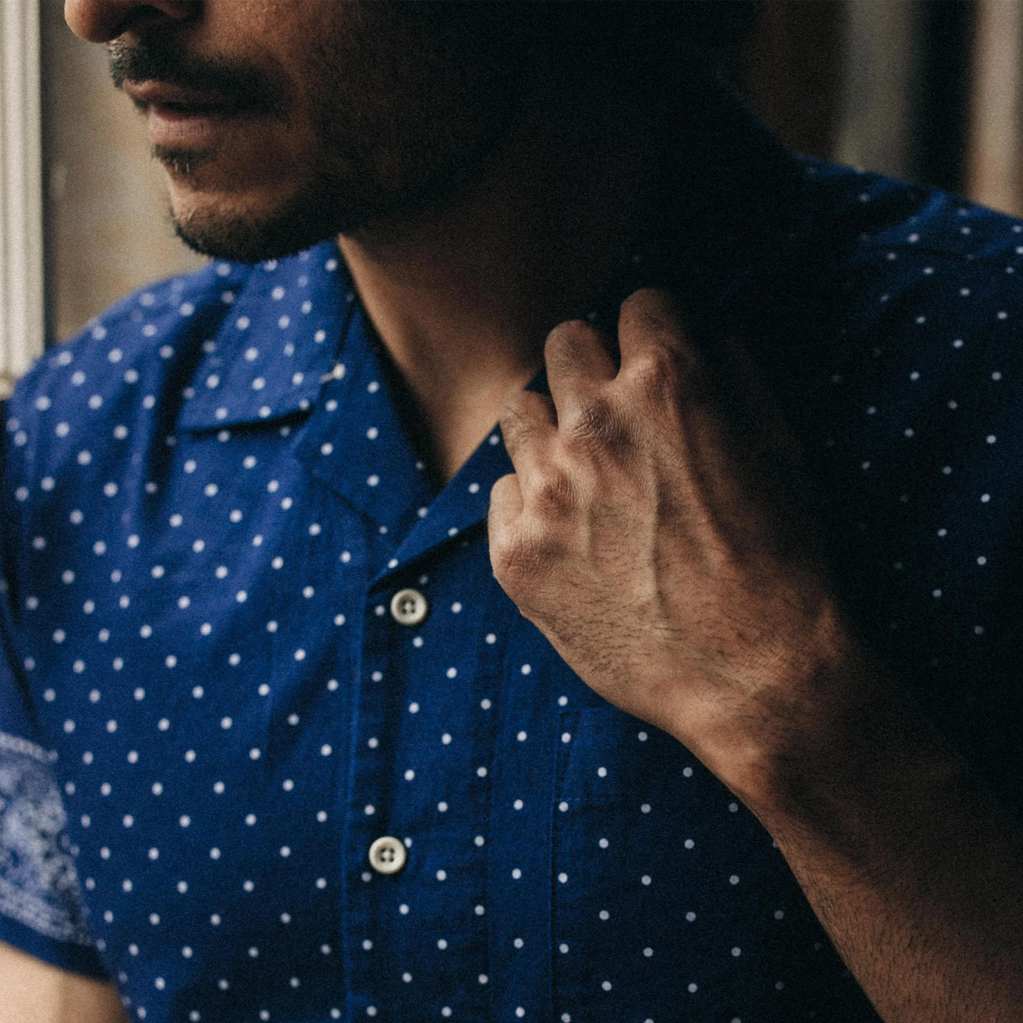 The Short Sleeve Hawthorne in Indigo Star Dot Border - Image 3
