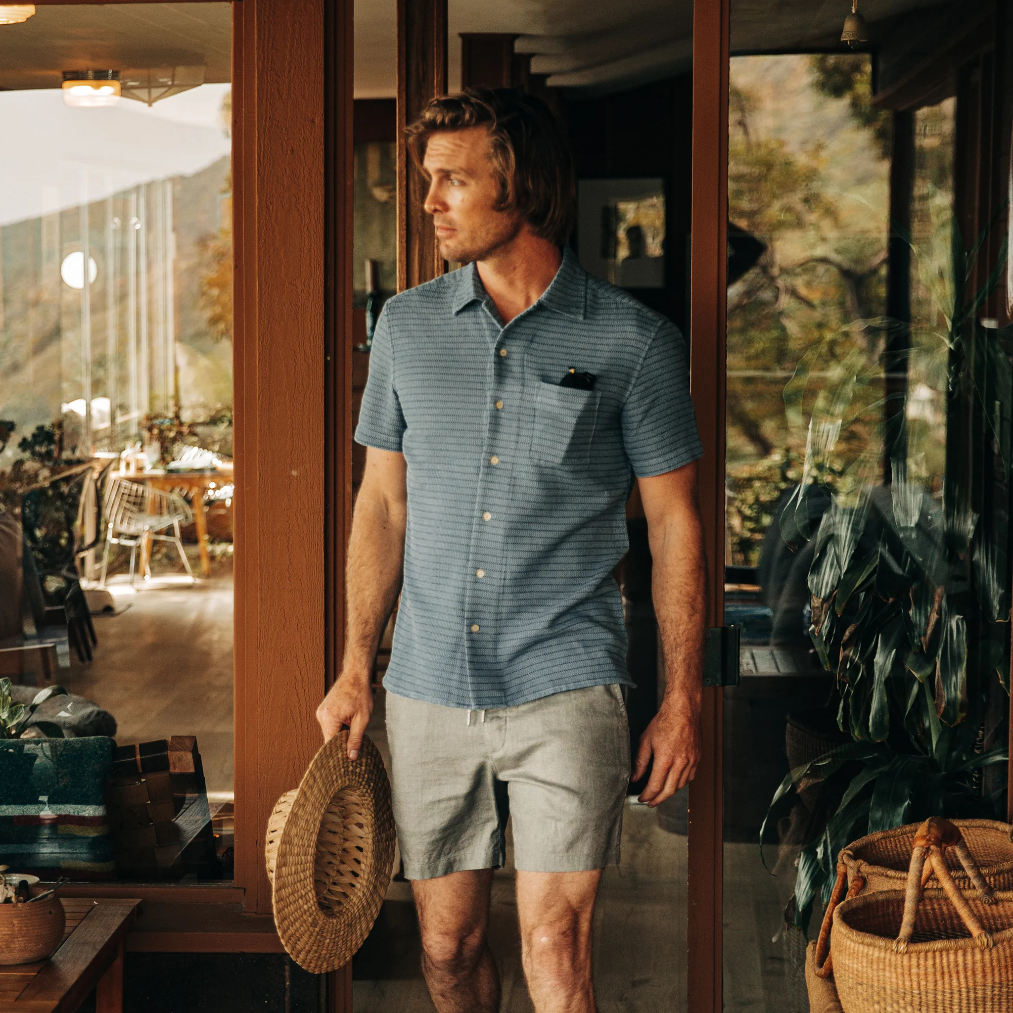The Short Sleeve Hawthorne in Ocean Pickstitch Waffle - Image 2