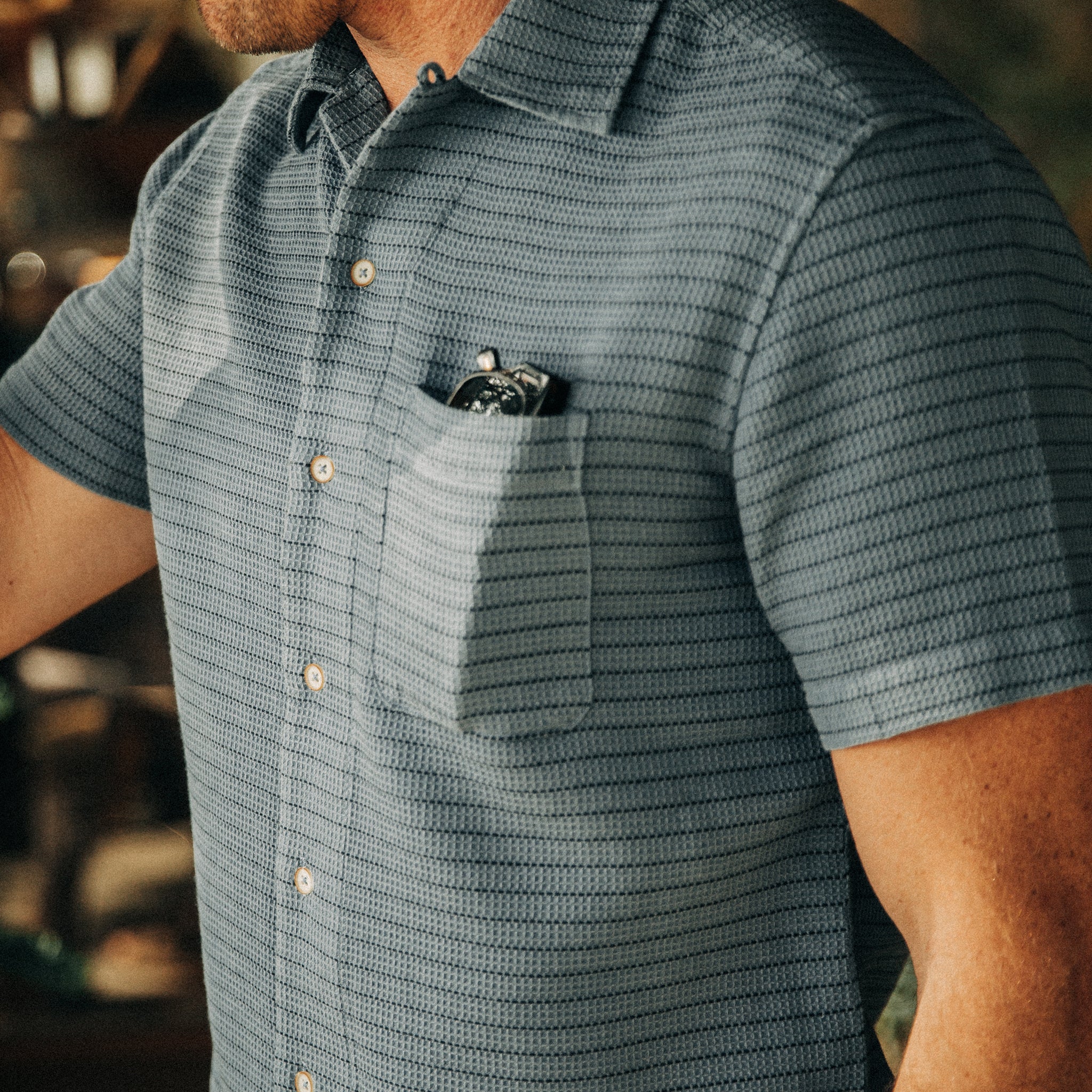 The Short Sleeve Hawthorne in Ocean Pickstitch Waffle - Image 3