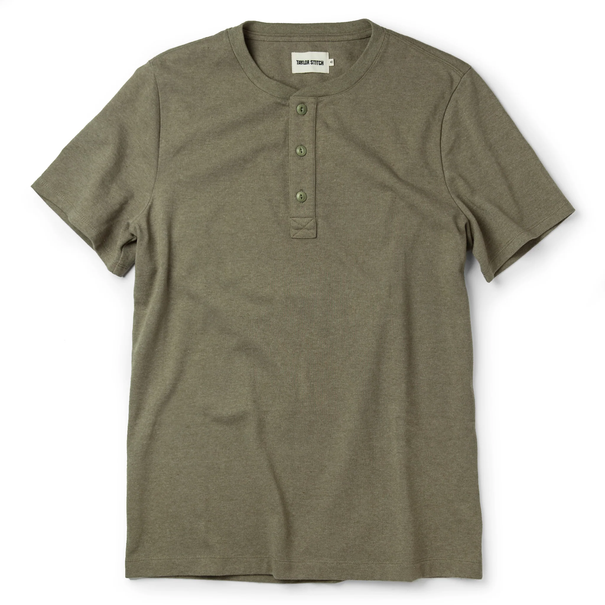 The Short Sleeve Heavy Bag Henley in Washed Olive