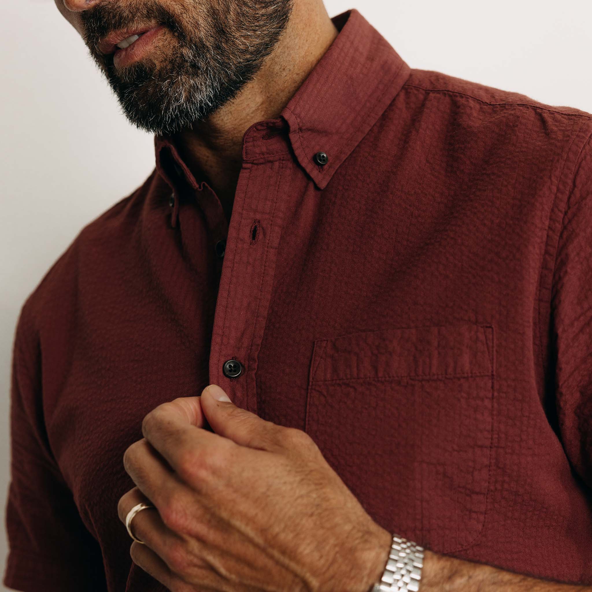 The Short Sleeve Jack in Dried Cherry Seersucker - Image 3
