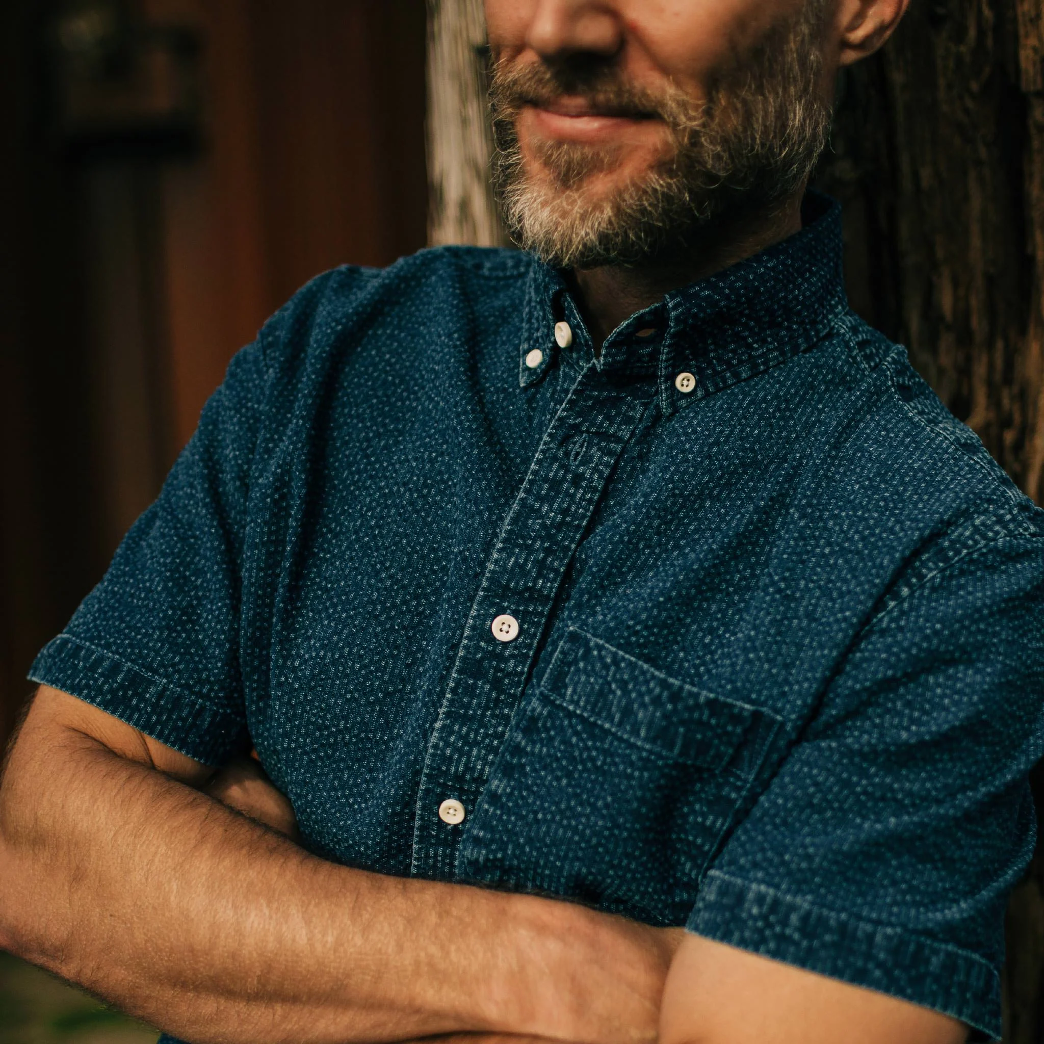 The Short Sleeve Jack in Indigo Seersucker - Image 3
