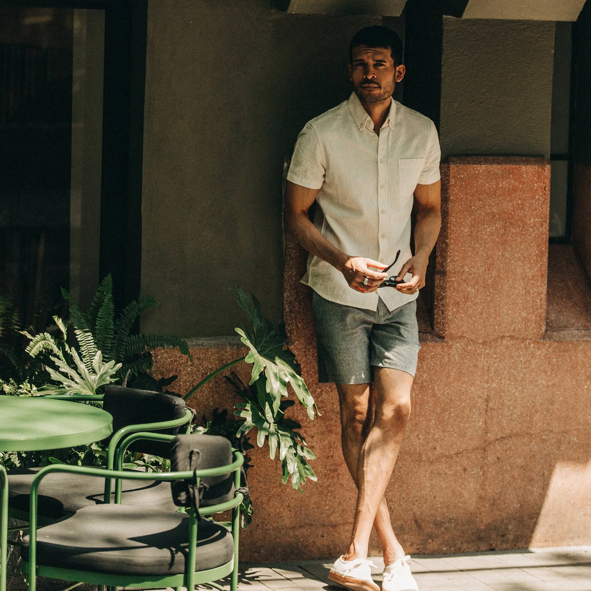 The Short Sleeve Jack in Natural Ramie Grid - Image 2