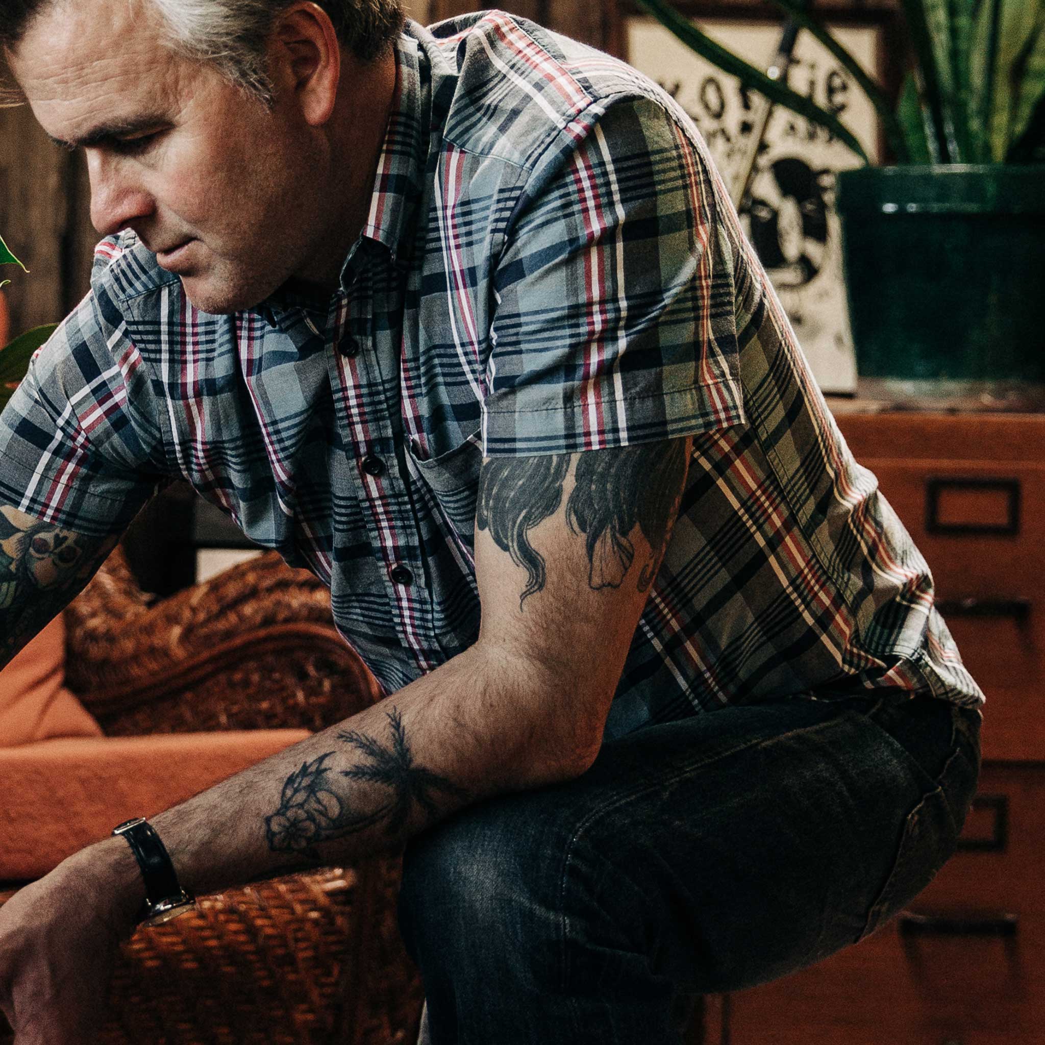 The Short Sleeve Jack in Navy Madras - Image 5