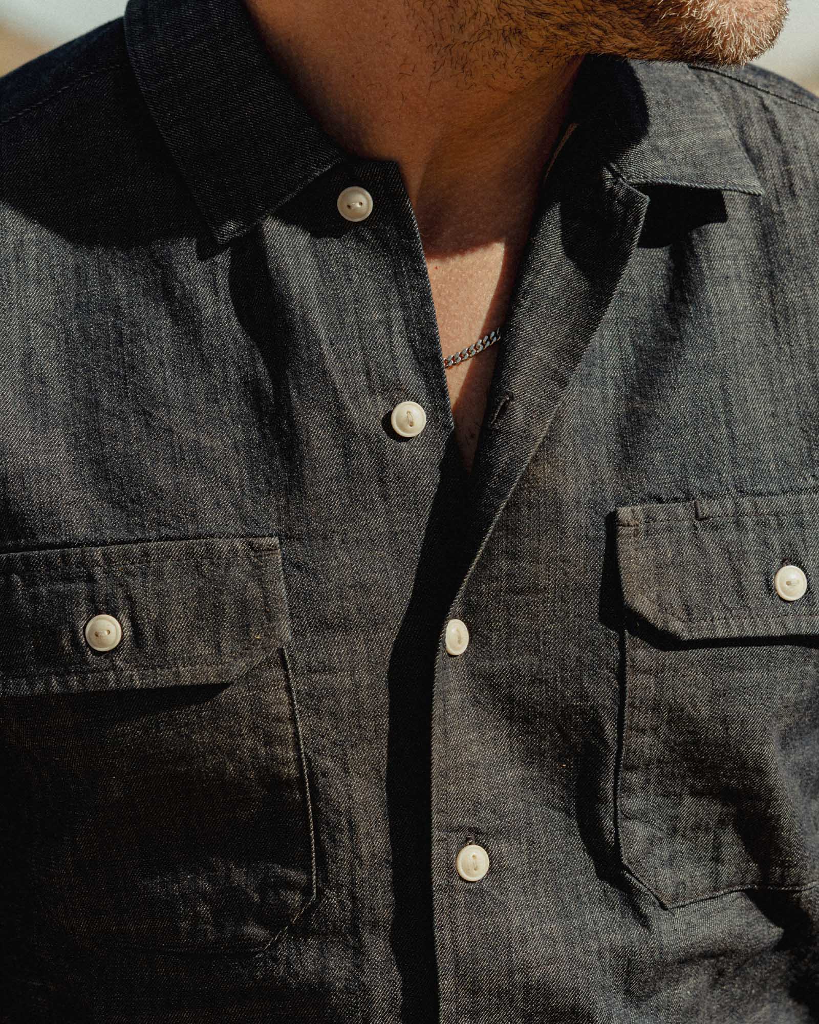 The Short Sleeve Mechanic Shirt in Rinsed Indigo Denim - Image 4