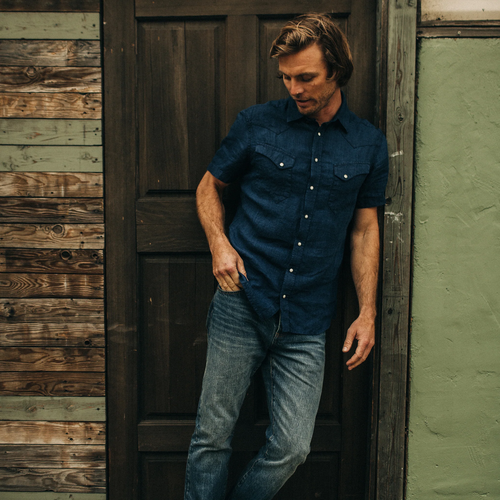 The Short Sleeve Western in Indigo Linen - Image 4